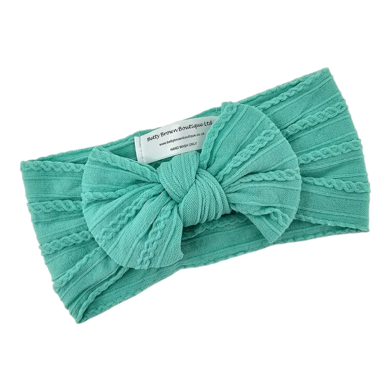 Aqua Green Cable Knit Smaller Bow Headband