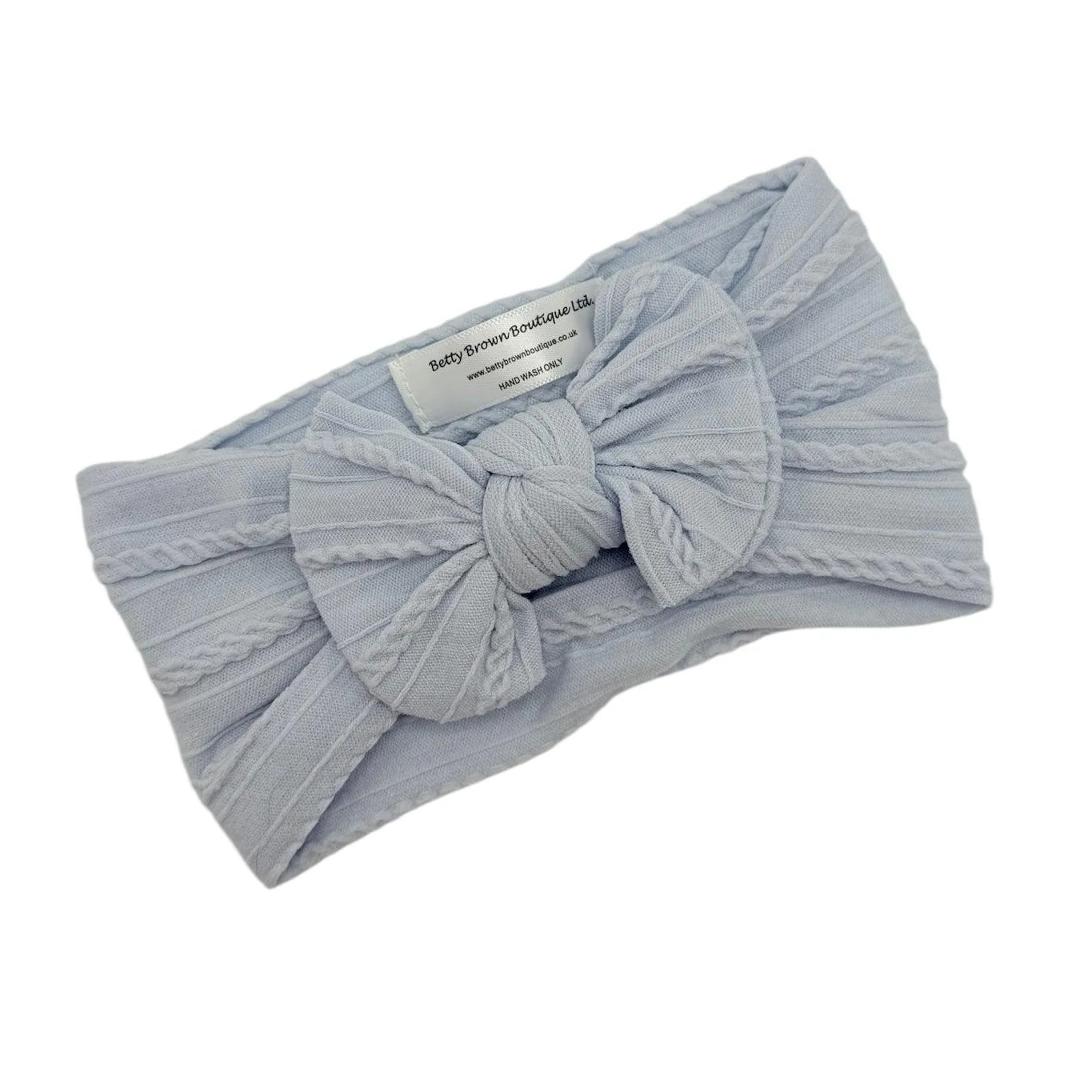 Baby Blue Smaller Bow Cable Knit Headband - Image 2