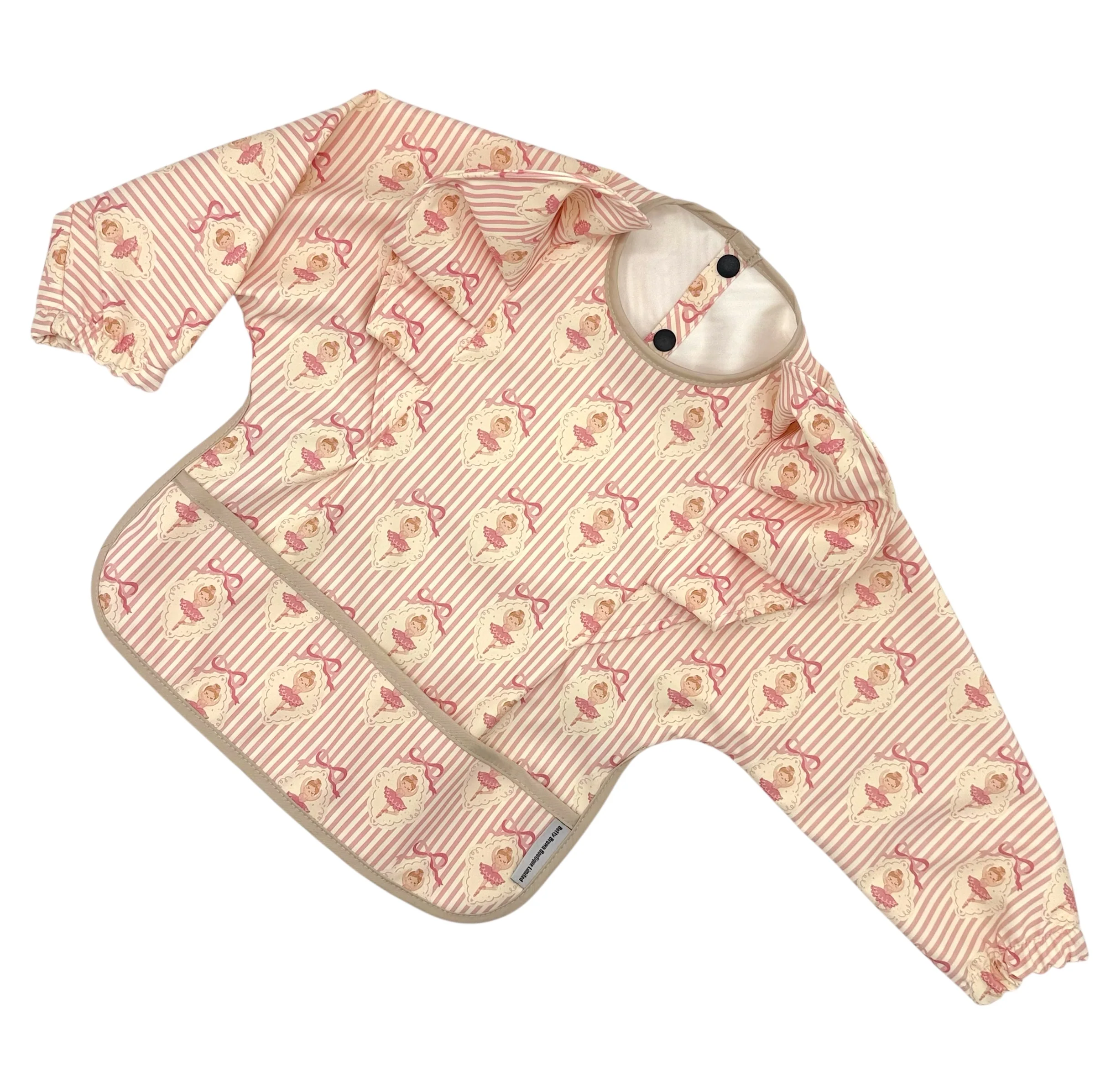 Ballerina Pattern Frill Detailed Waterproof Bib with Sleeves - Image 2
