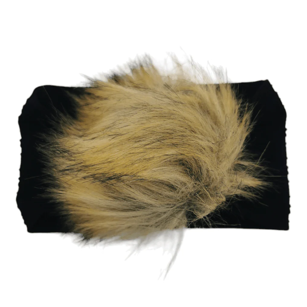 Black Faux Fur Pom Cable Knit Headband