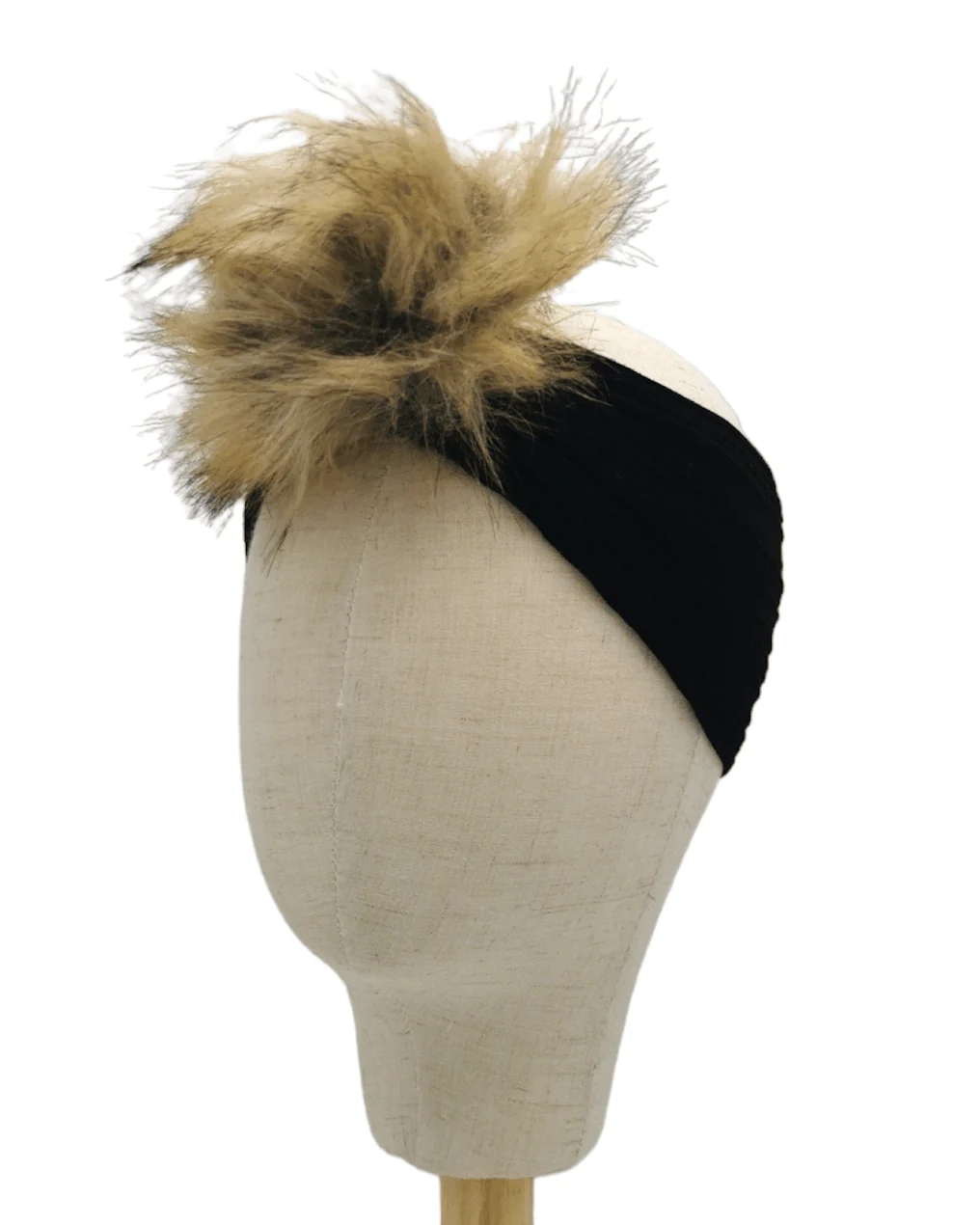 Black Faux Fur Pom Cable Knit Headband - Image 2