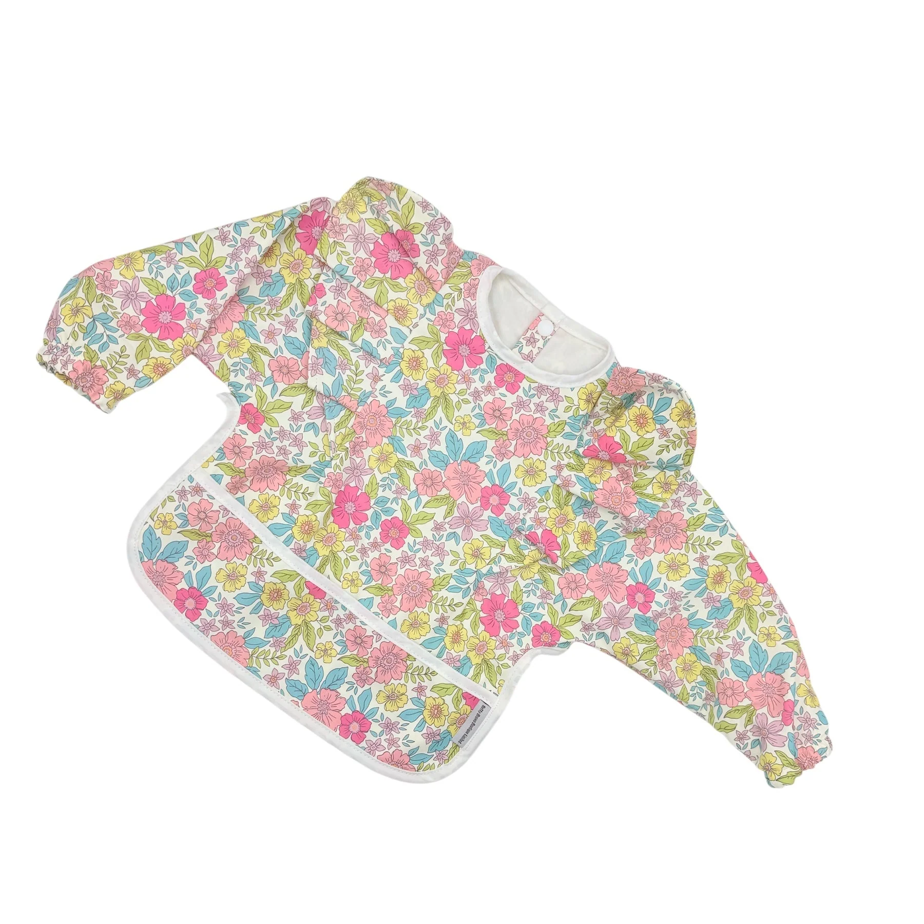 Bright Floral Frill Detailed Waterproof Bib with Sleeves - Image 2