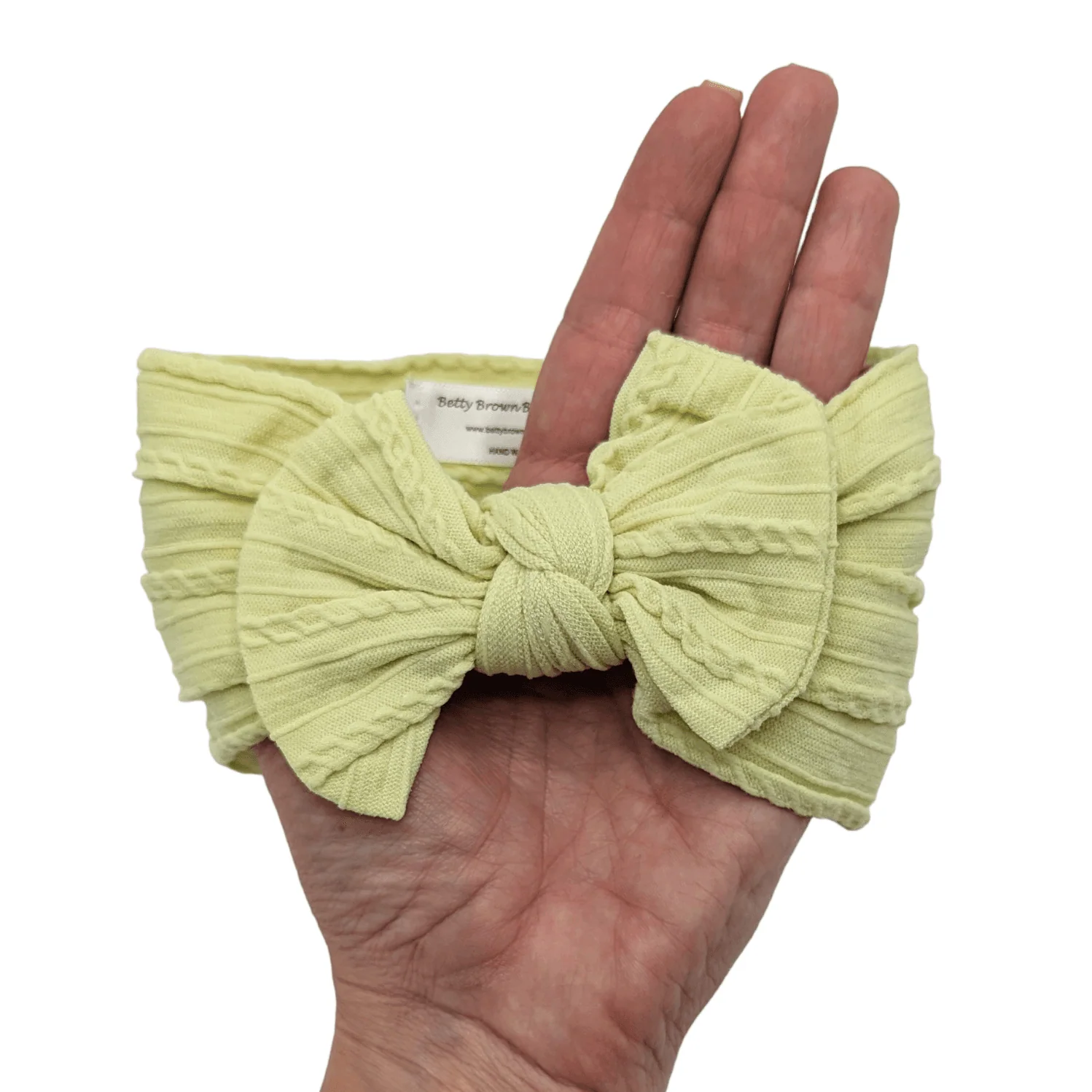 Bright Lime Green Smaller Bow Cable Knit Headband - Image 2