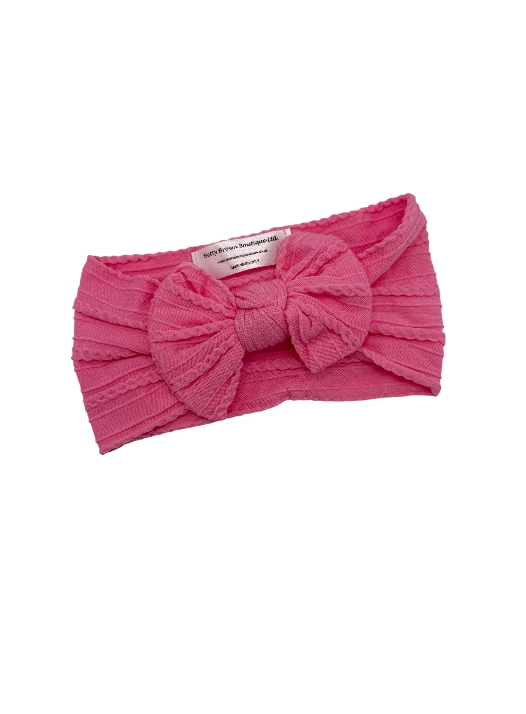 Bright Pink Smaller Bow Cable Knit Headband - Image 2