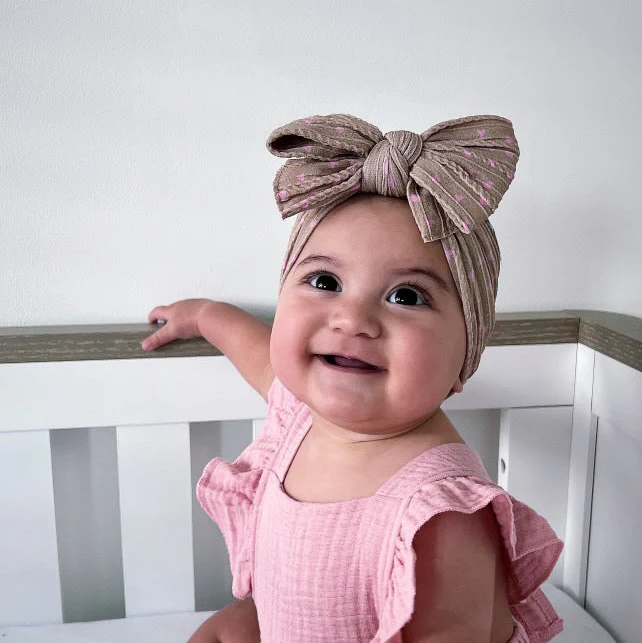 Brown and Pink Hearts Pattern Larger Bow Cable Knit Headband - Valentine’s Day
