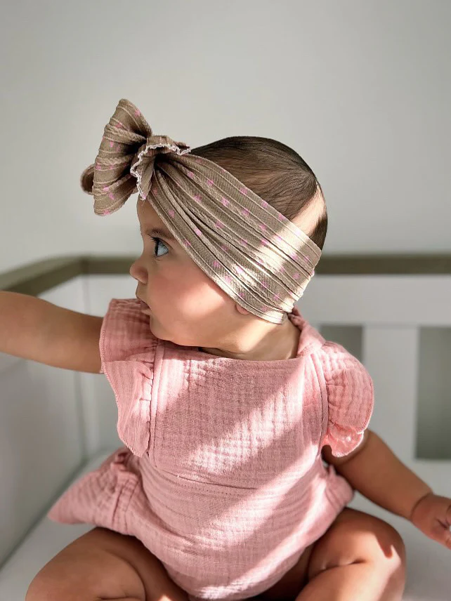 Brown and Pink Hearts Pattern Larger Bow Cable Knit Headband - Valentine’s Day - Image 2