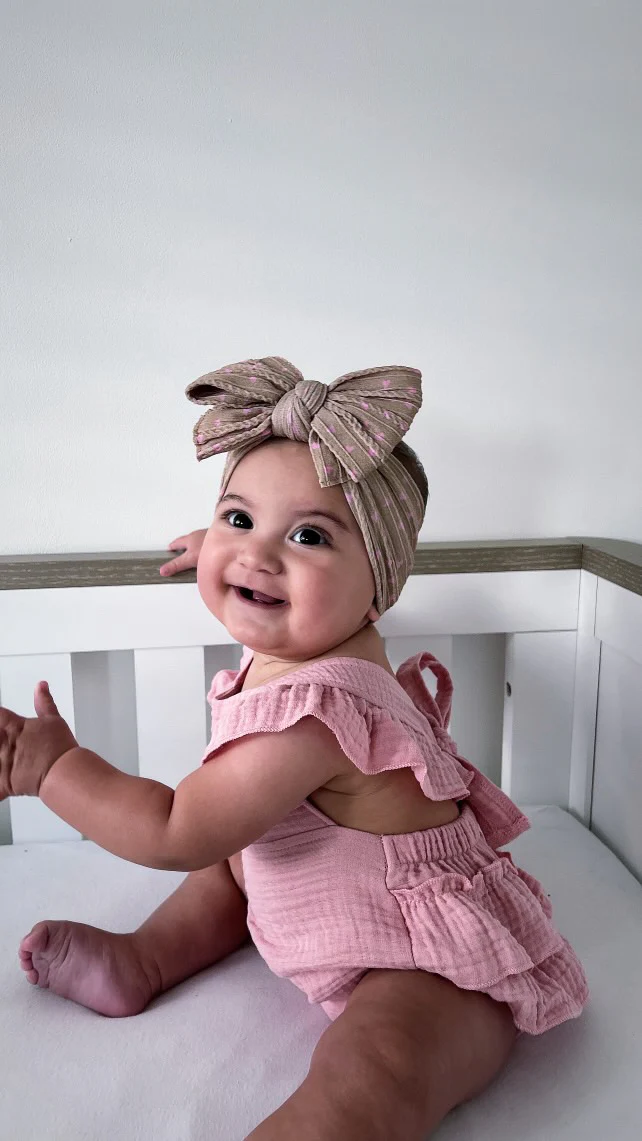 Brown and Pink Hearts Pattern Larger Bow Cable Knit Headband - Valentine’s Day - Image 4