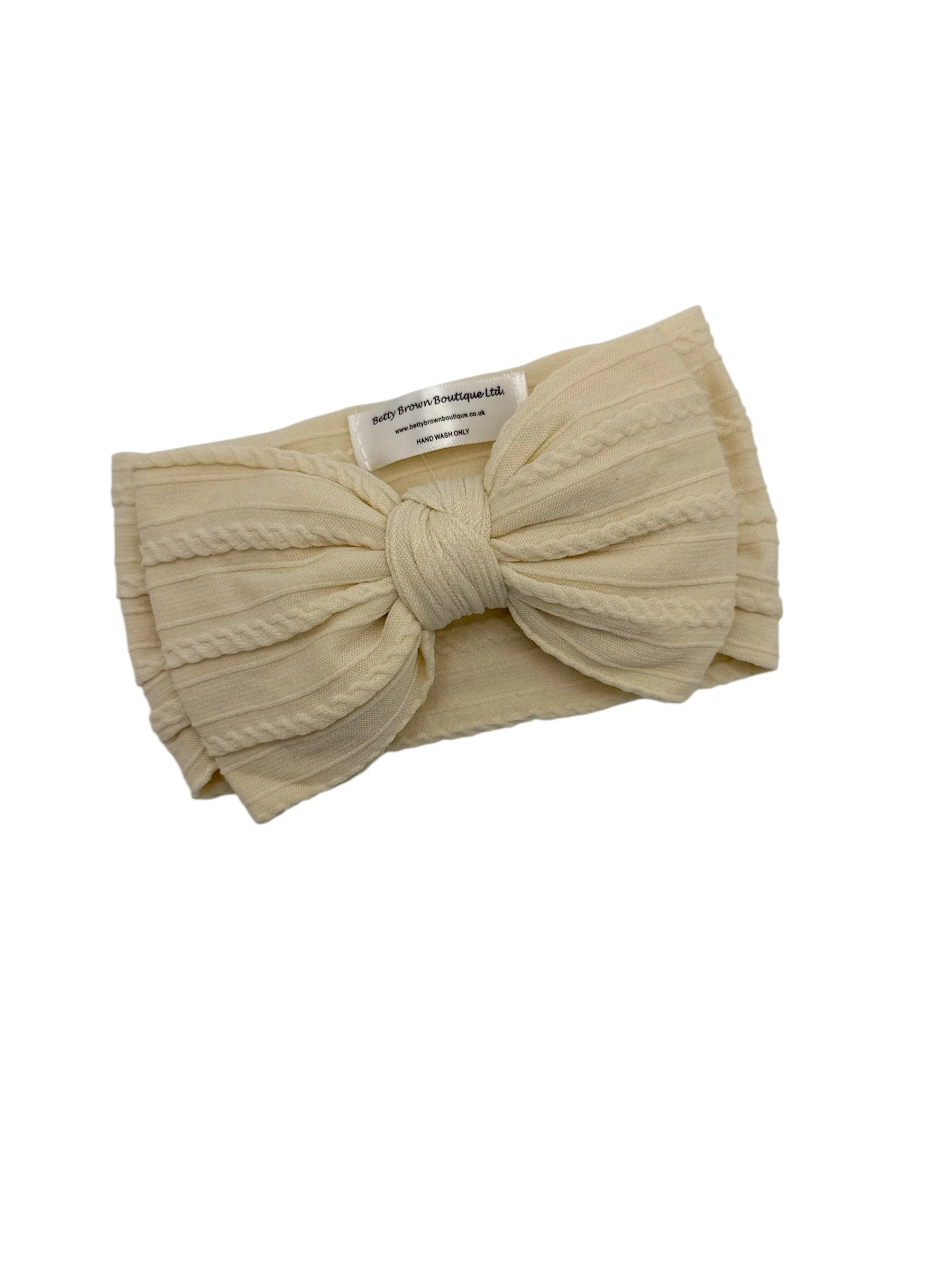 Buttermilk Beige Larger Bow Cable Knit Headband - Image 2