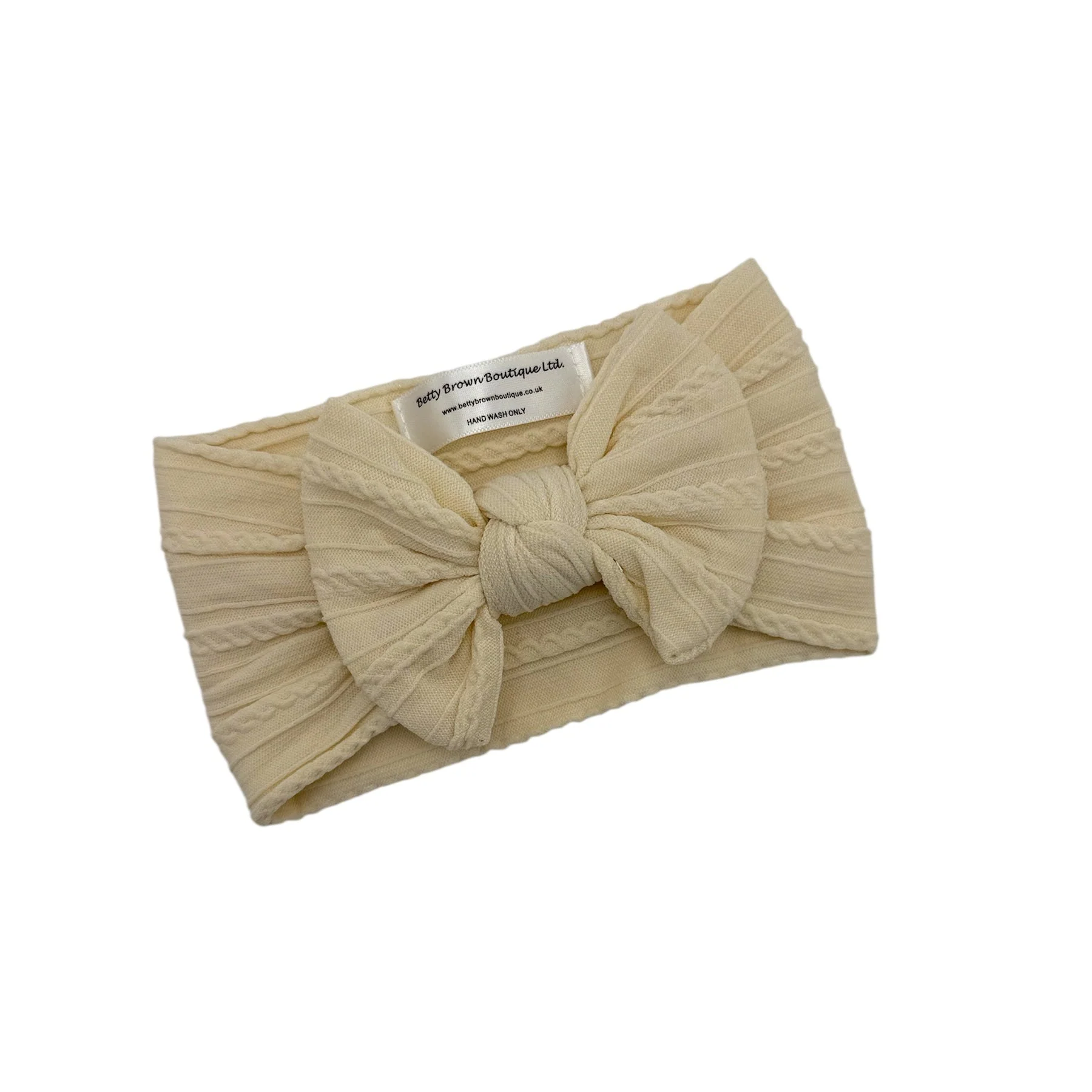 Buttermilk Beige Smaller Bow Cable Knit Headband