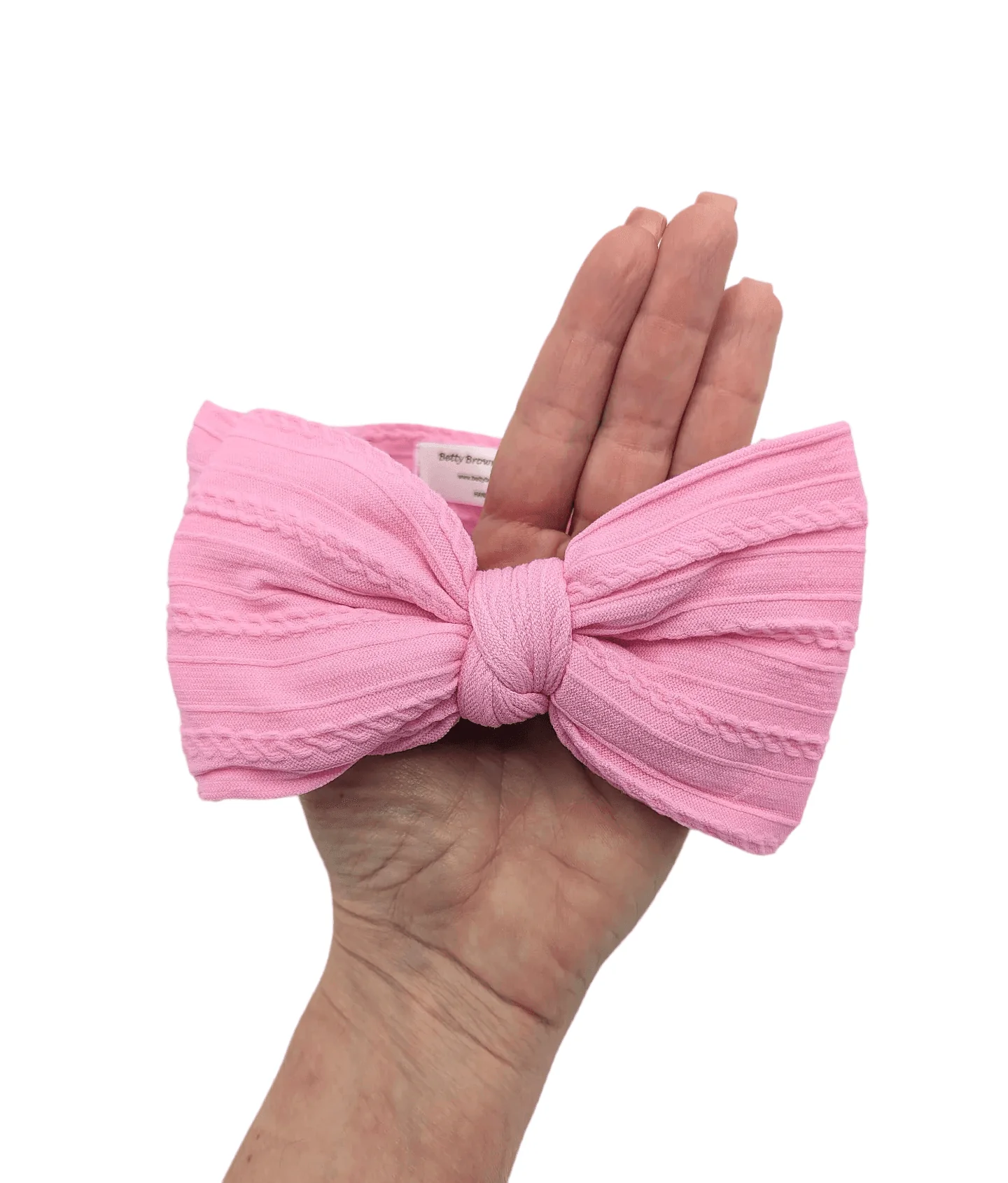 Candy Pink Larger Bow Cable Knit Headband - Image 6