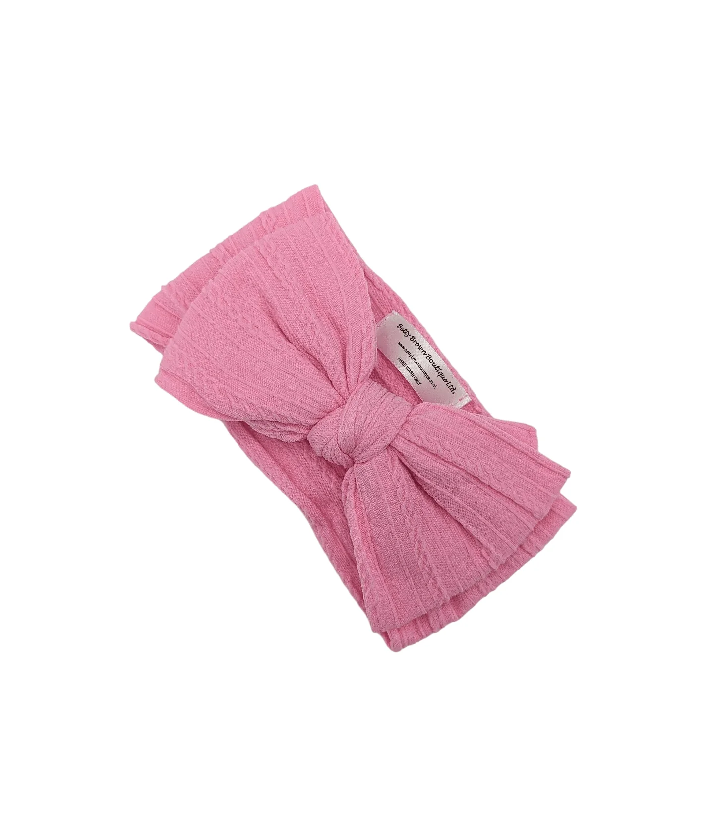 Candy Pink Larger Bow Cable Knit Headband - Image 7