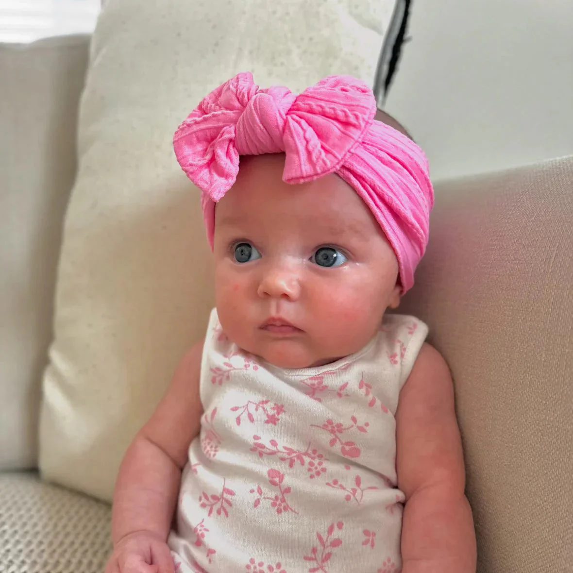 Candy Pink Smaller Bow Cable Knit Headband