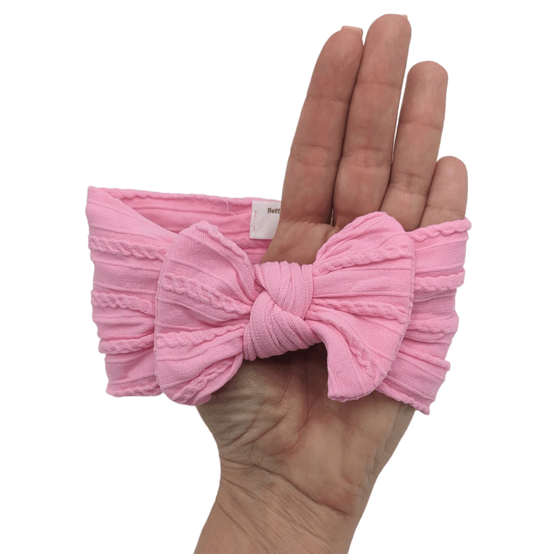 Candy Pink Smaller Bow Cable Knit Headband - Image 3