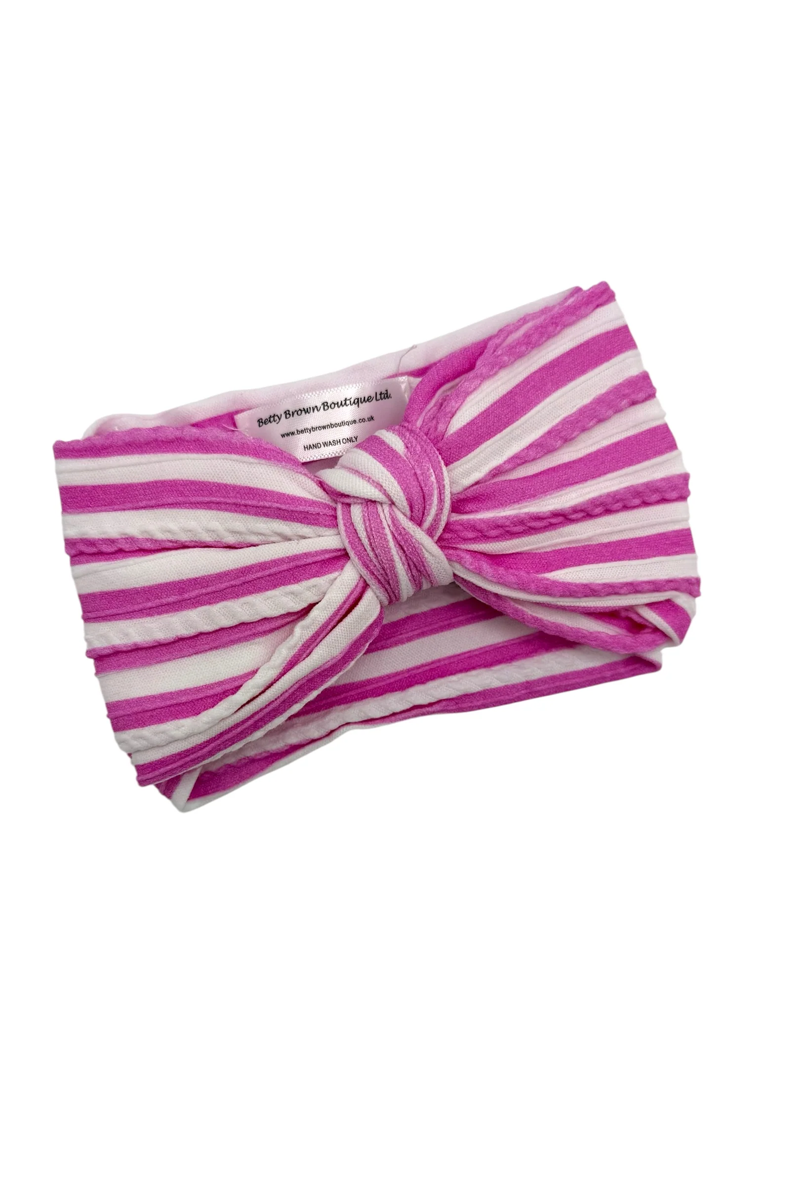 Candy Pink Stripe Larger Bow Cable Knit Headband - Image 2