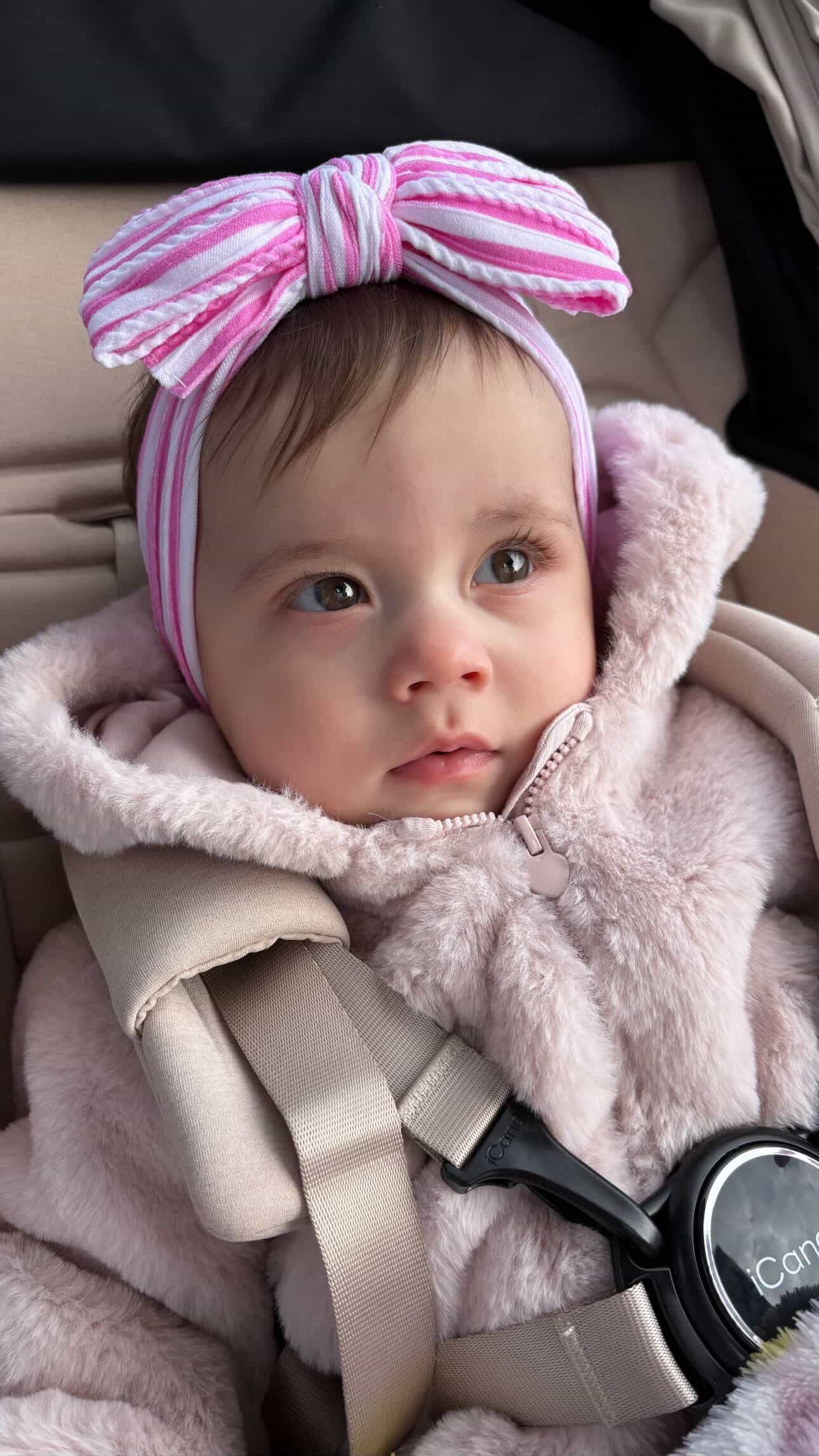 Candy Pink Stripe Larger Bow Cable Knit Headband - Image 3
