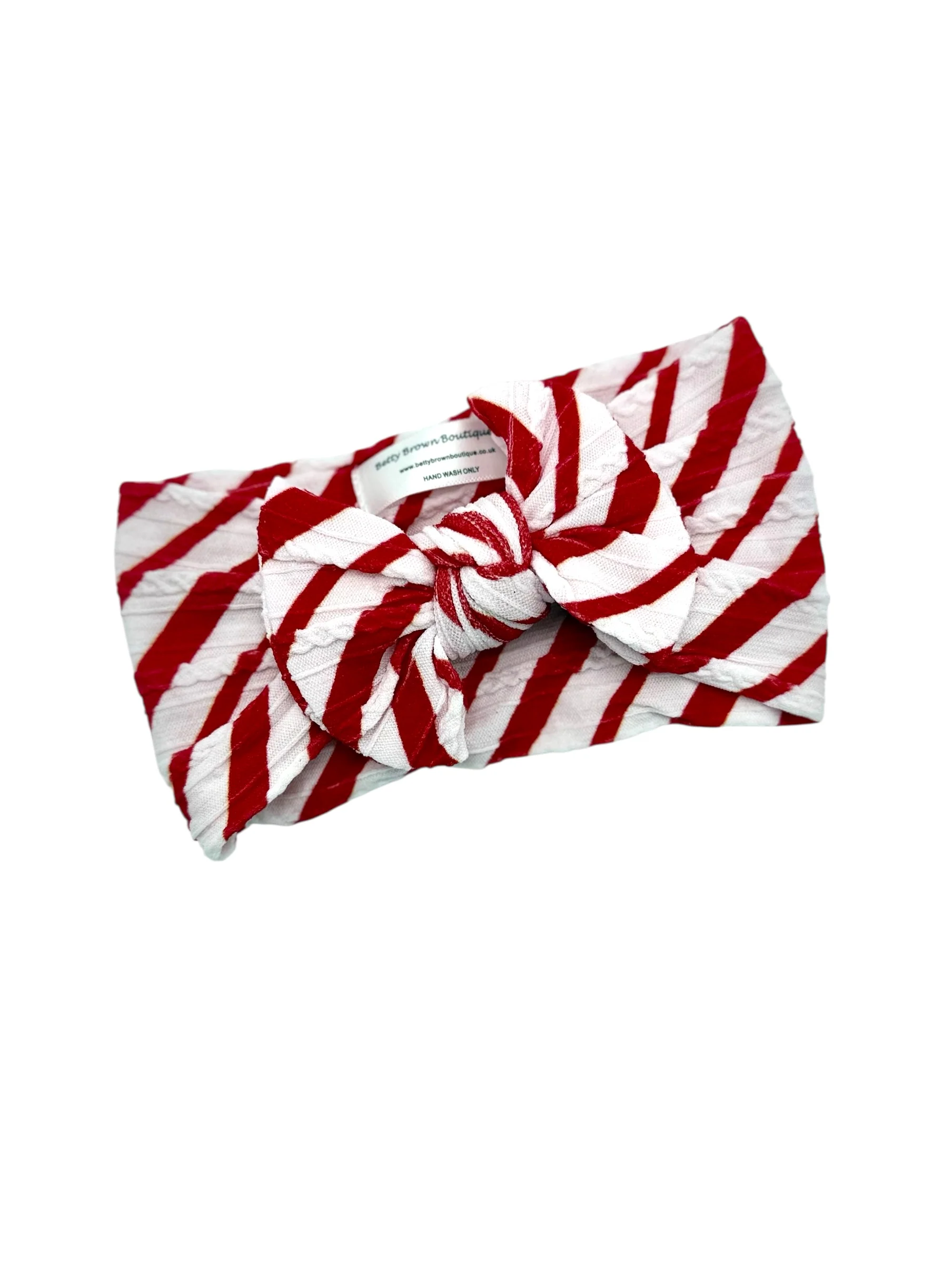 Red Candy Cane Pattern Smaller Bow Cable Knit Headband - Christmas Collection 2025 - Image 3