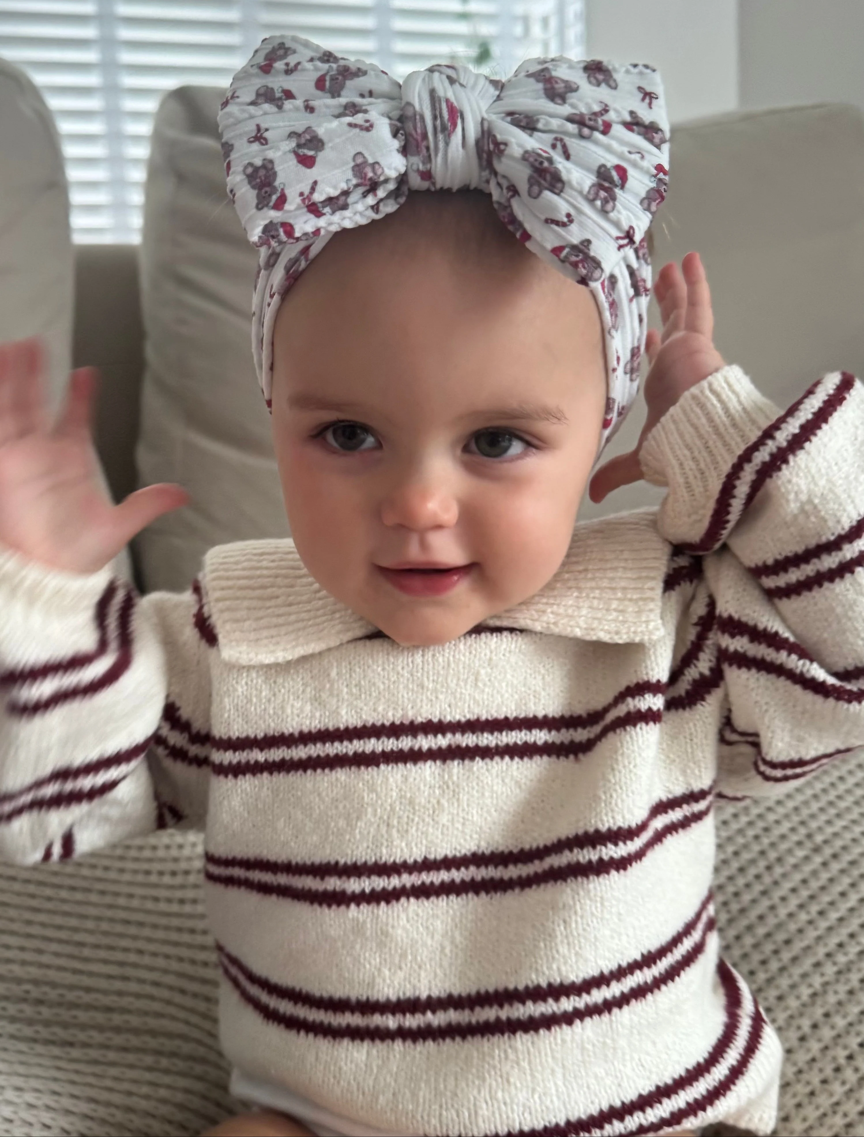 Christmas Teddy Bear Pattern Larger Bow Cable Knit Headband - 2025 - Image 3