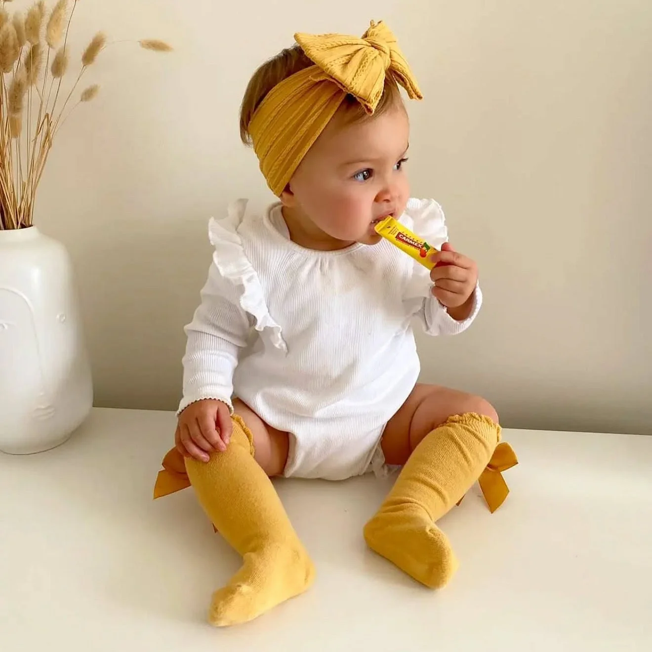 Dandelion Yellow Cable Knit Larger Bow Headband