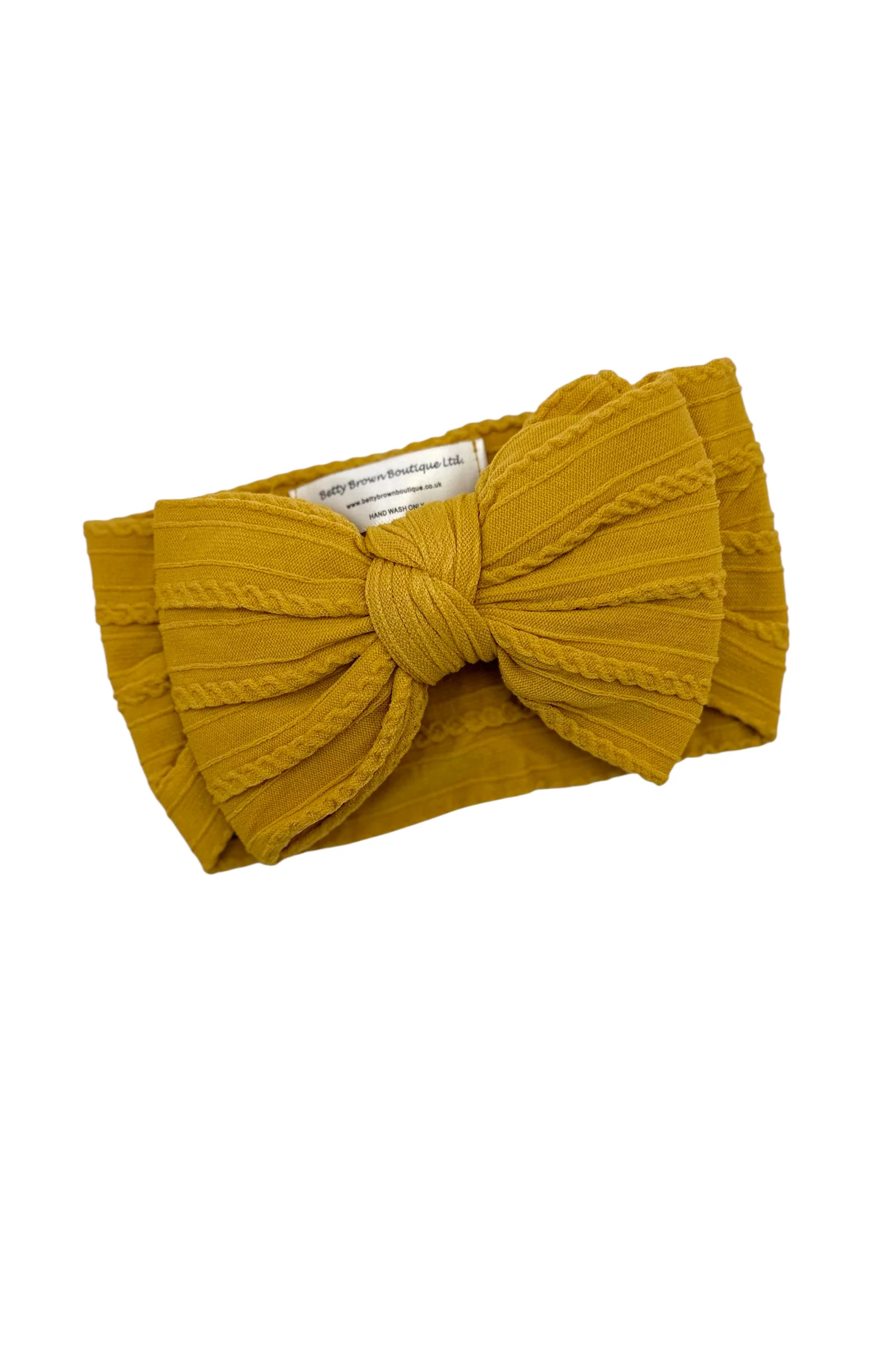 Dandelion Yellow Cable Knit Larger Bow Headband - Image 2