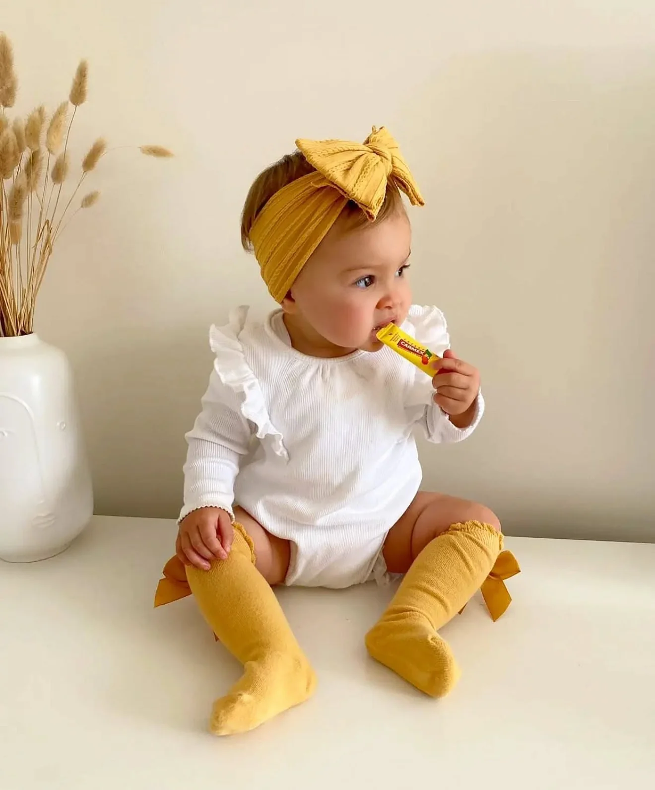 Dandelion Yellow Cable Knit Larger Bow Headband - Image 3