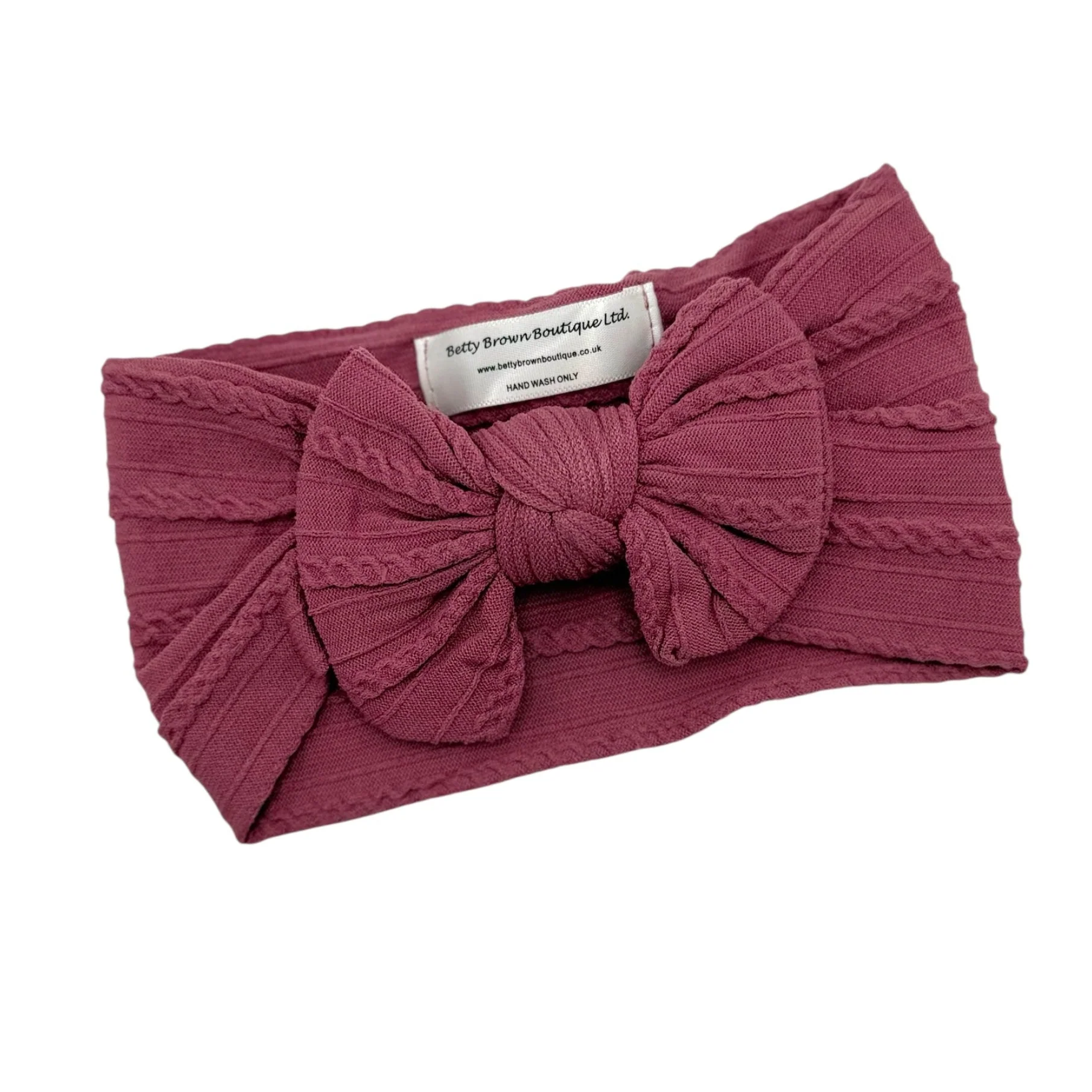 Dark Berry Smaller Bow Cable Knit Headband - Image 2
