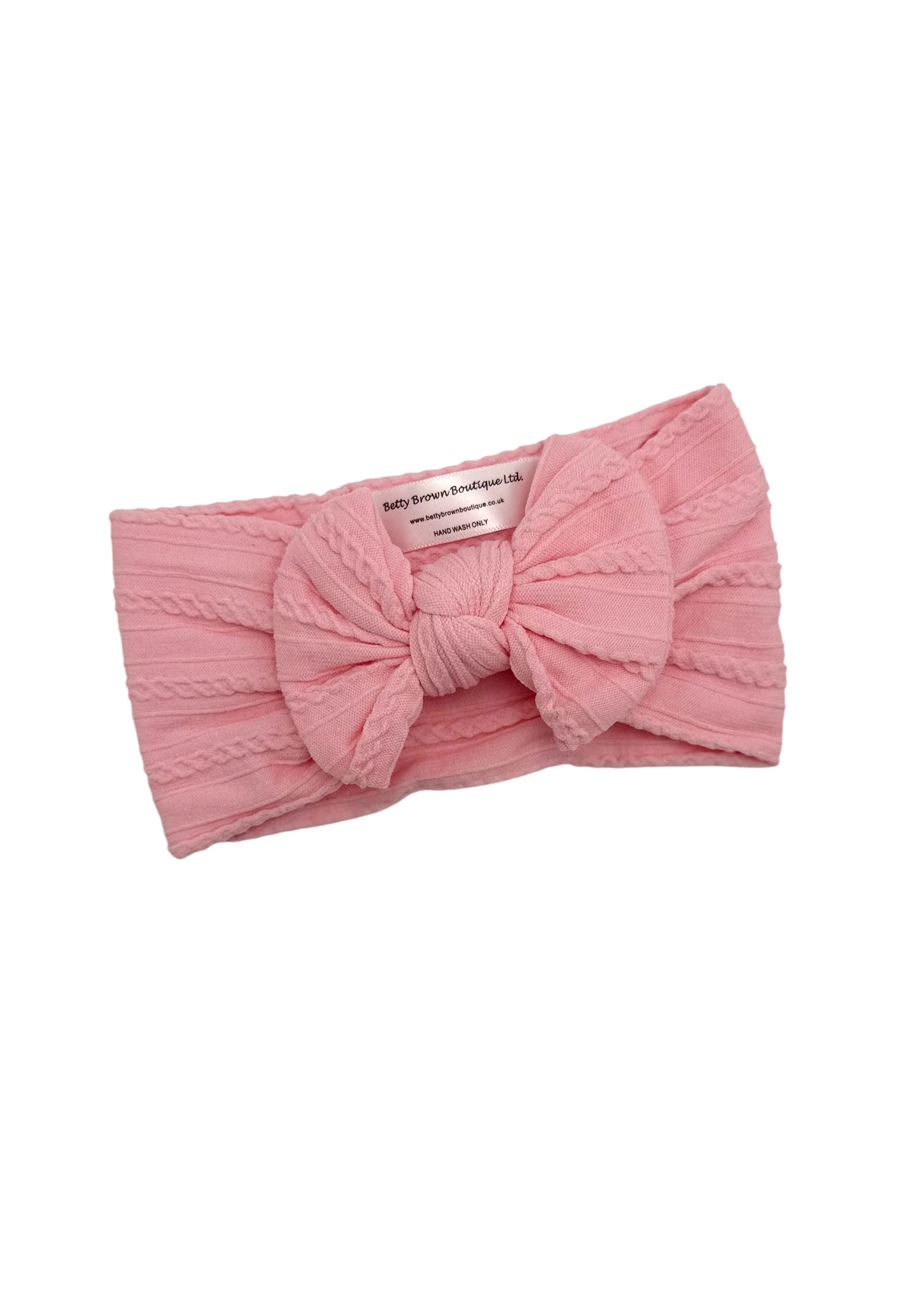 Flamingo Pink Smaller Bow Cable Knit Headband - Image 2
