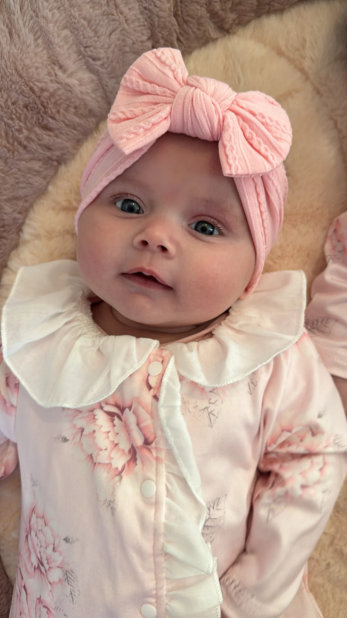 Flamingo Pink Smaller Bow Cable Knit Headband - Image 5