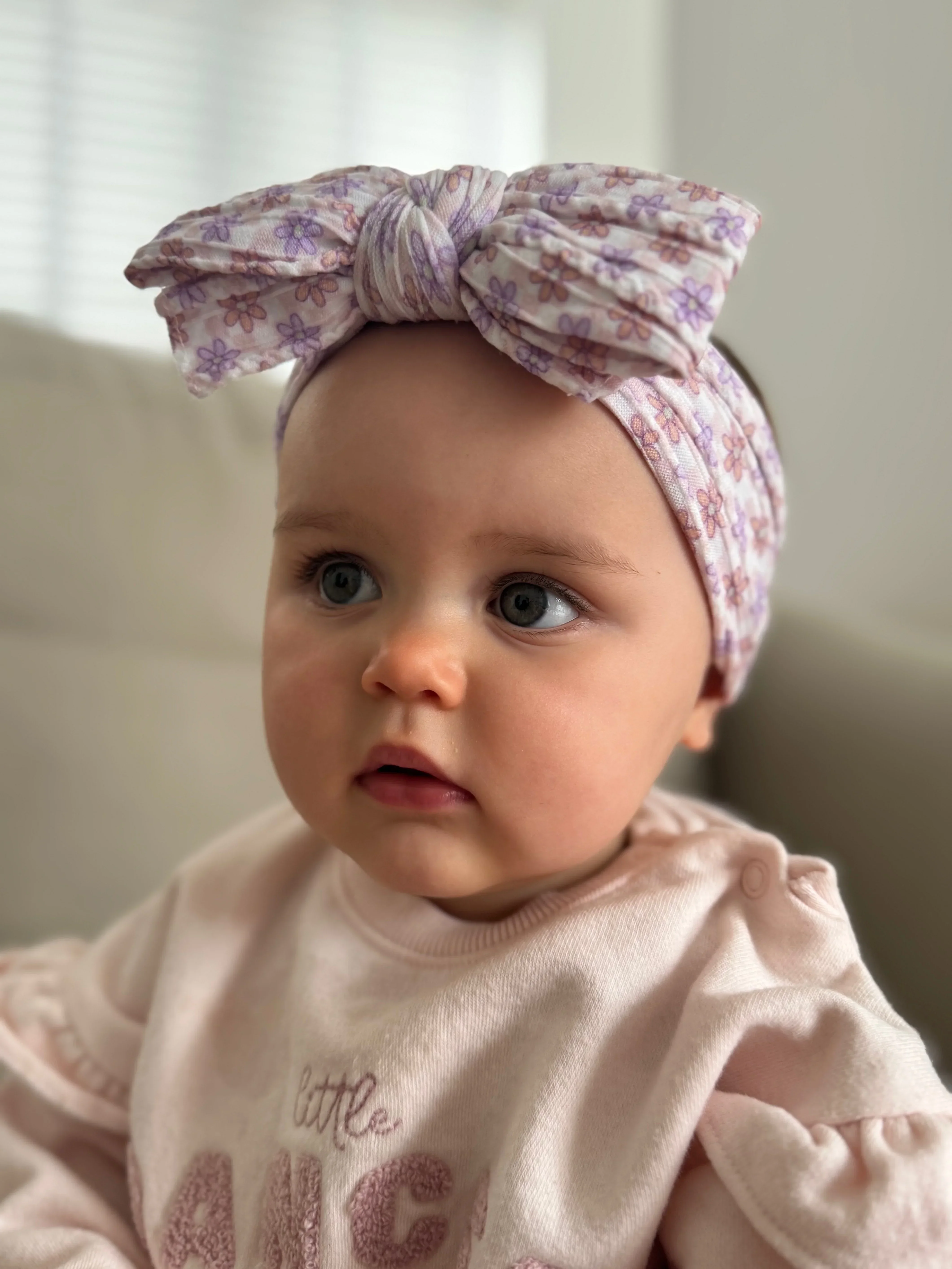 Retro Gingham Daisy Pattern Larger Bow Cable Knit Headband - Image 3