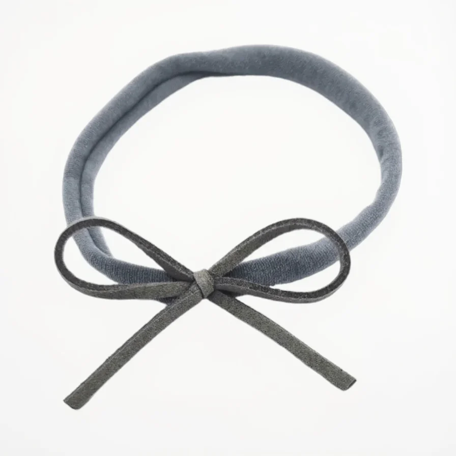 Grey Mini Cord Dainty Bow On Headband