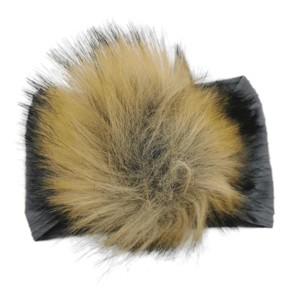 Grey Faux Fur Pom Cable Knit Headband