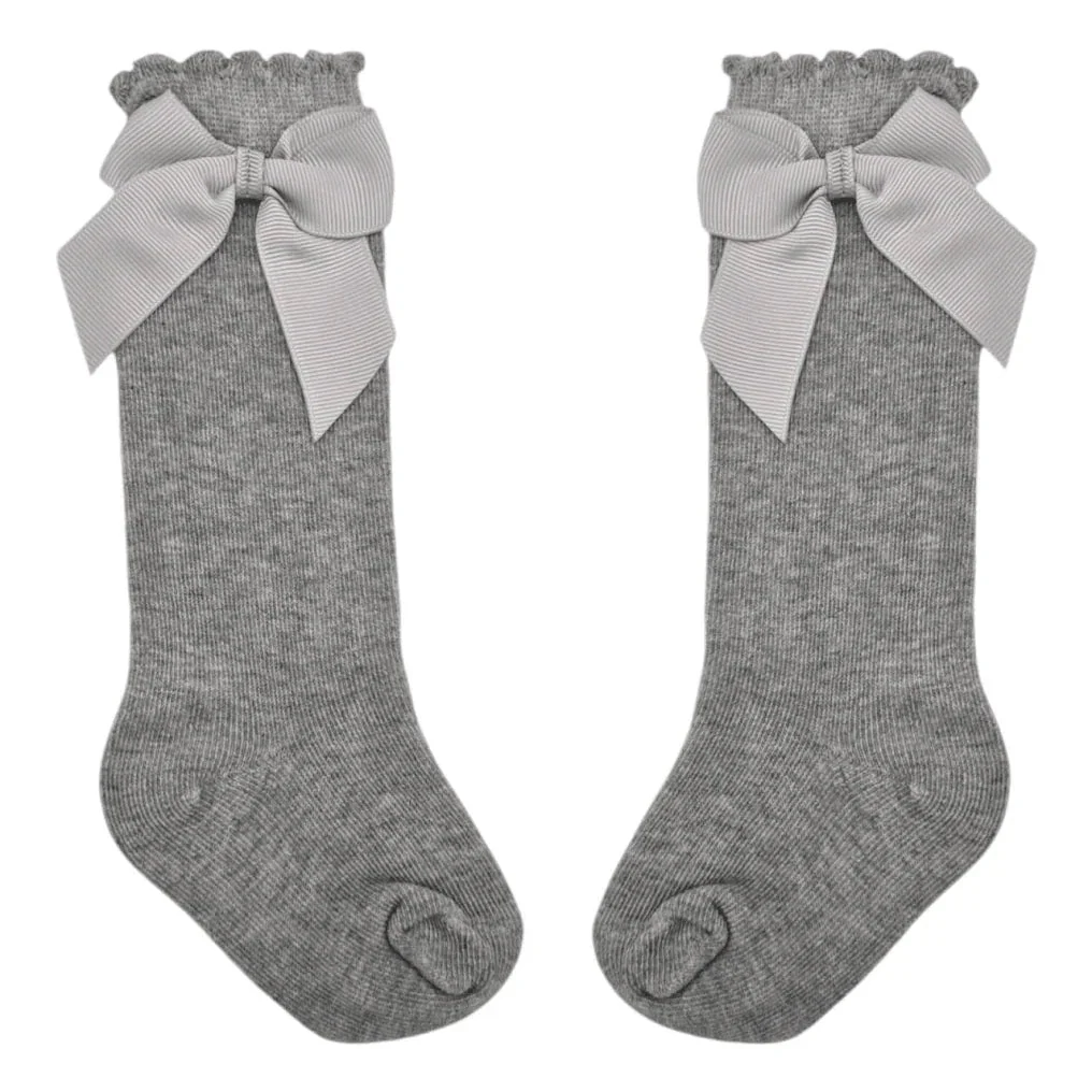 Grey Knee High Style Socks With 3 Inch Bow - Image 2