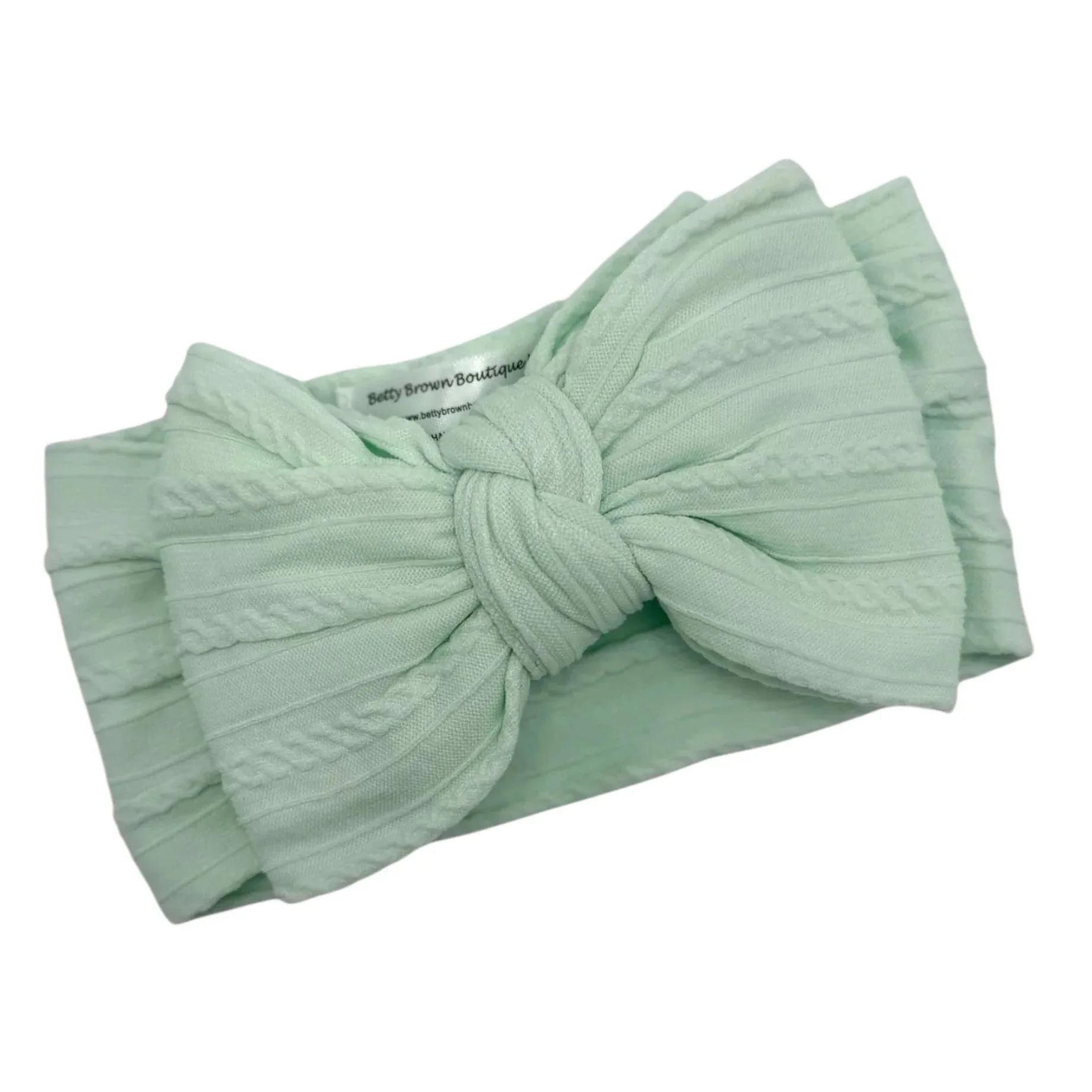 Light Aqua Green Larger Bow Cable Knit Headband - Image 3