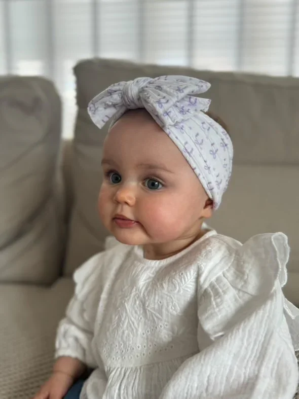 Lilac Bow Pattern Larger Bow Cable Knit Headband