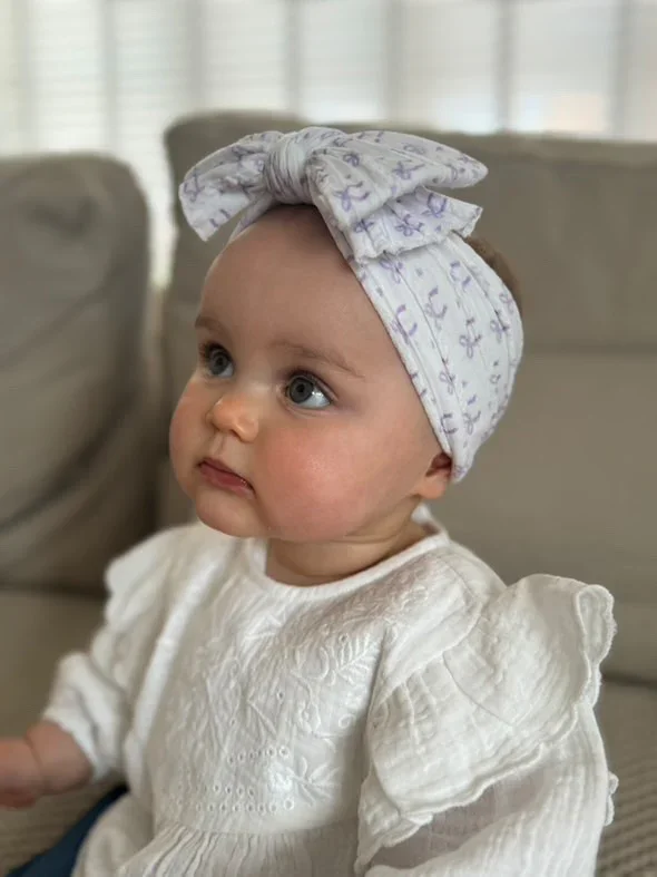 Lilac Bow Pattern Larger Bow Cable Knit Headband - Image 6