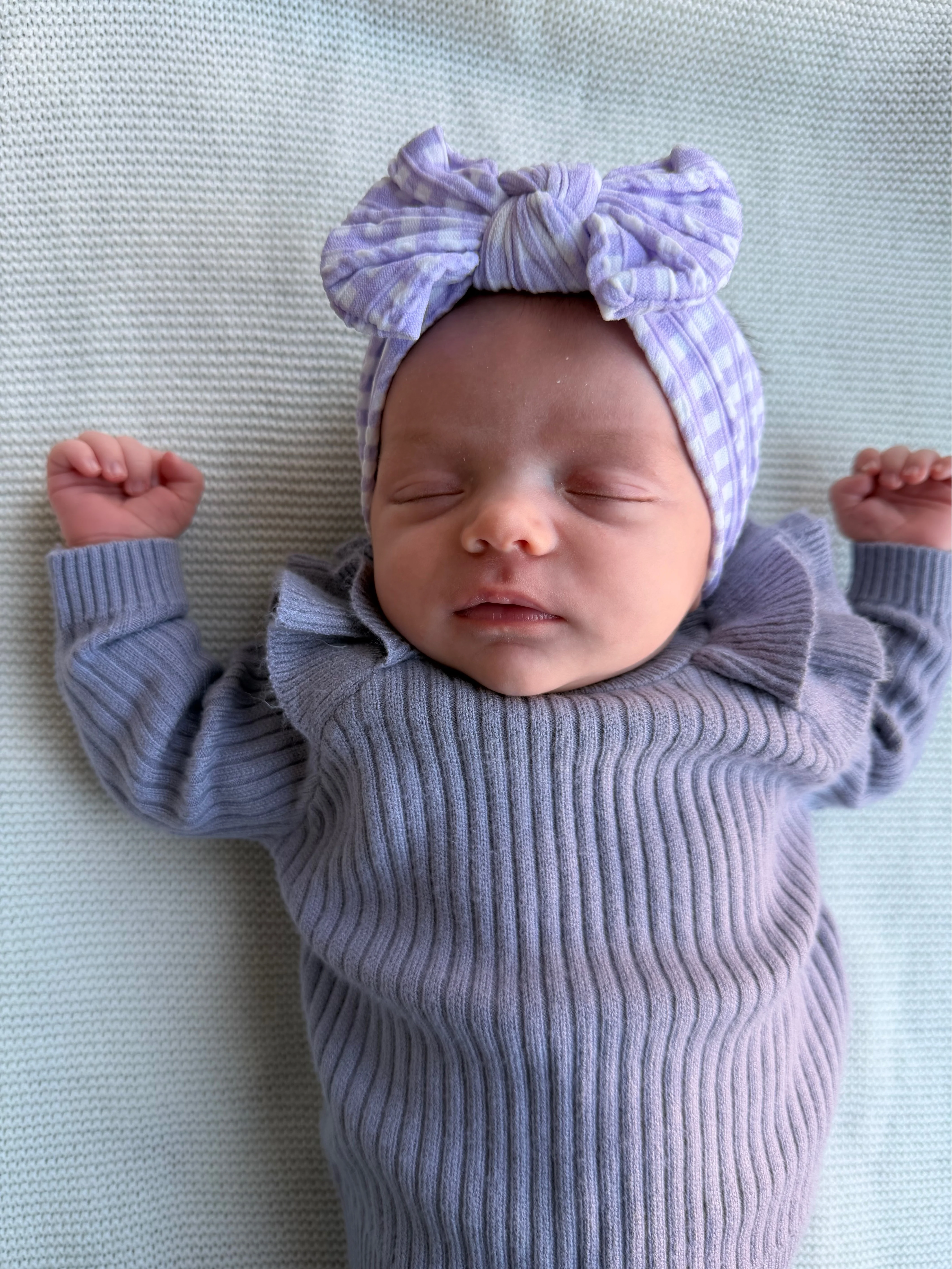 Lilac Gingham Pattern Smaller Bow Cable Knit Headband - Image 4