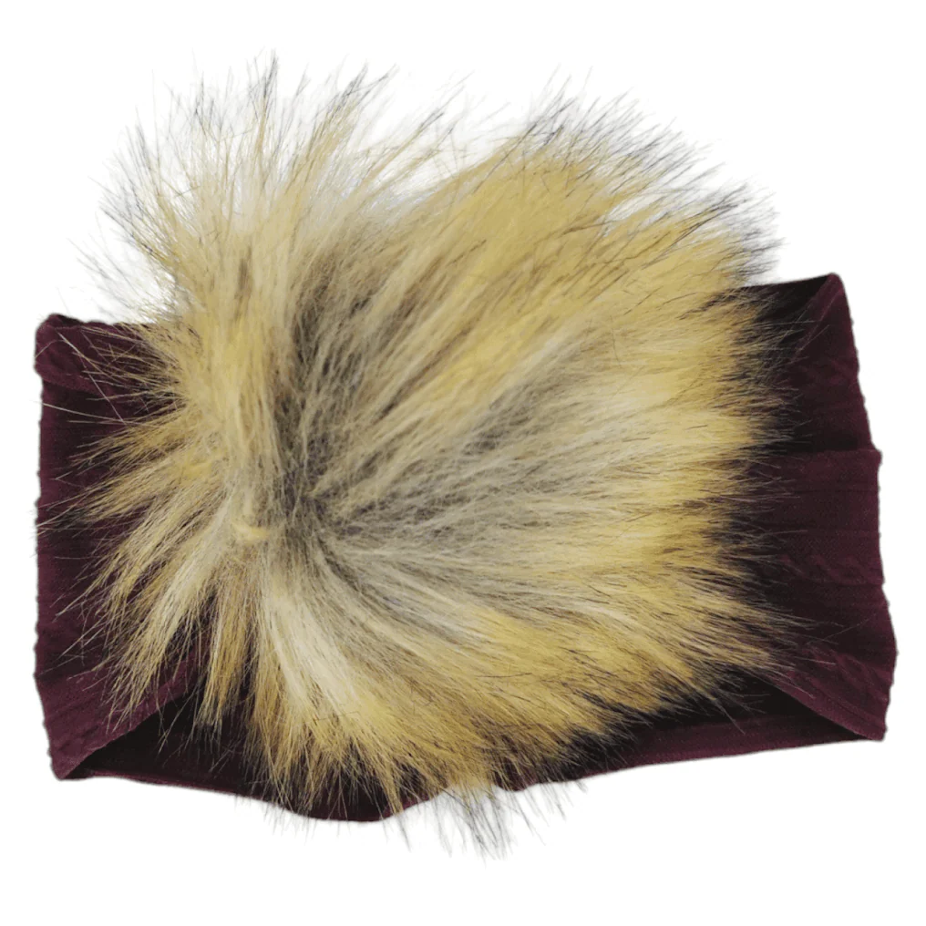 Maroon Faux Fur Pom Cable Knit Headband
