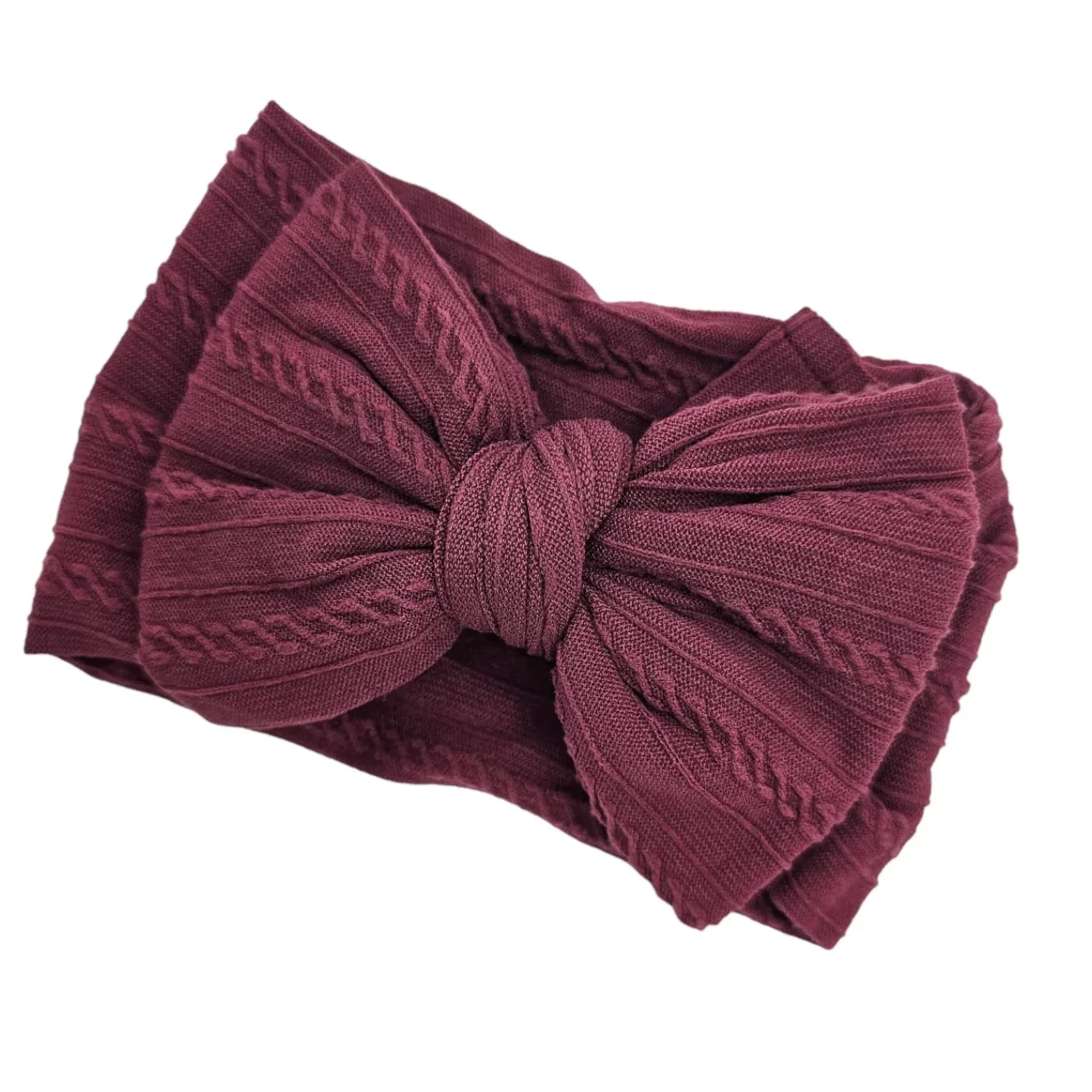 Burgundy / Maroon Larger Bow Cable Knit Headband - Image 2