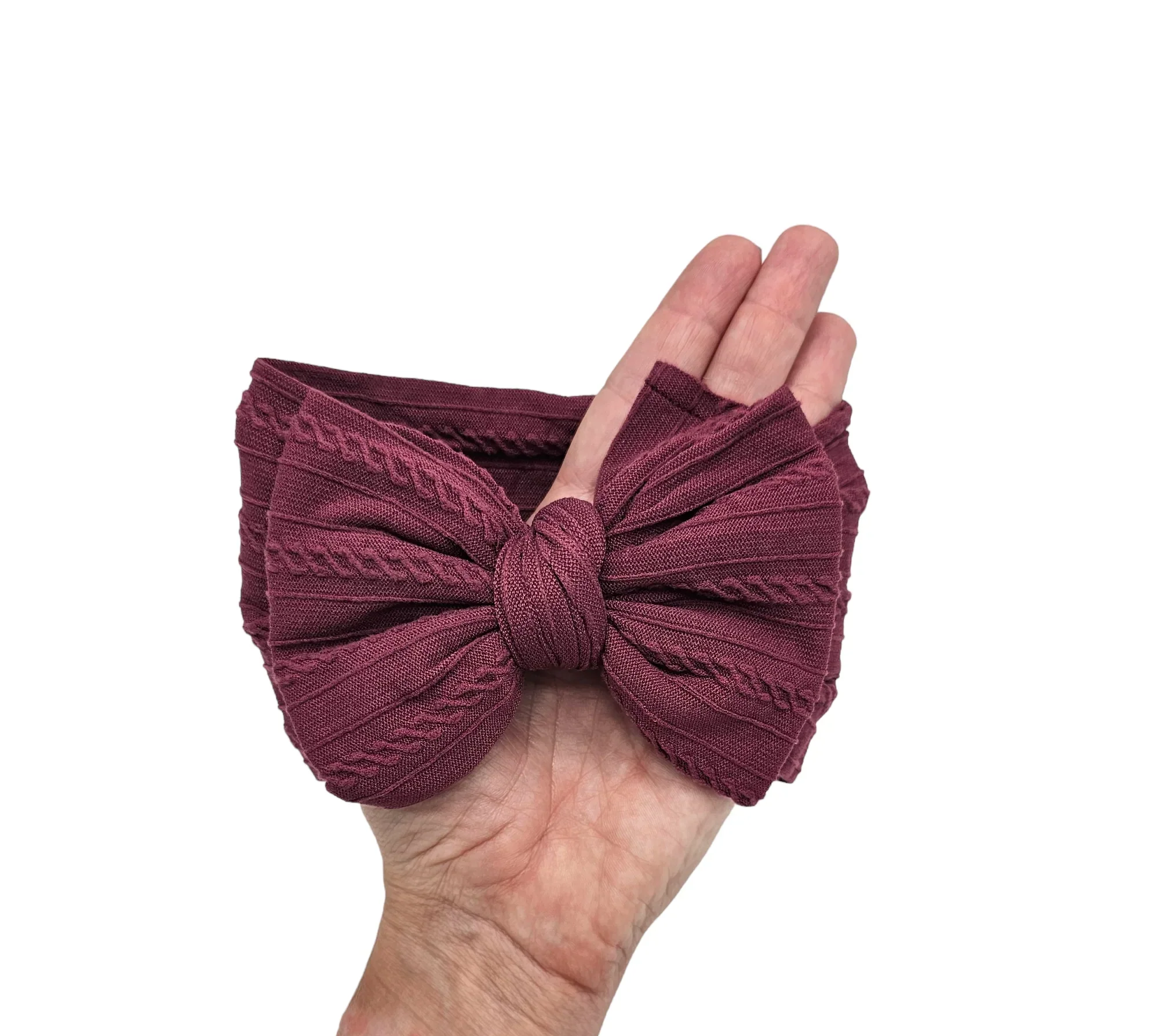 Burgundy / Maroon Larger Bow Cable Knit Headband - Image 4