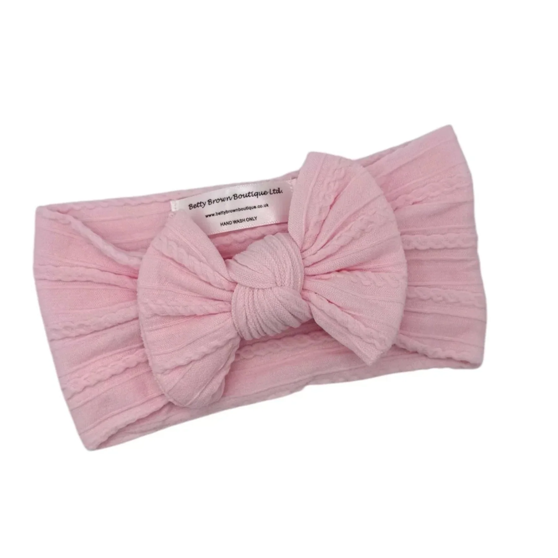 Marshmallow Pink Smaller Bow Cable Knit Headband - Image 2