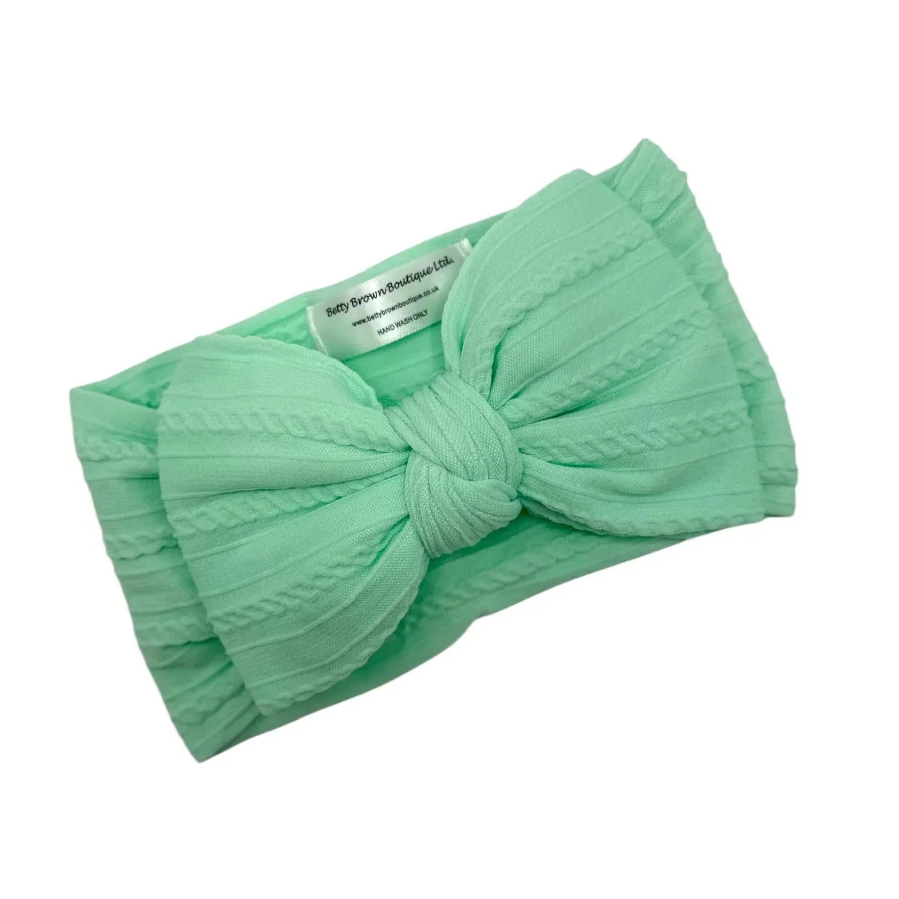 Mint Green Larger Bow Cable Knit Headband - Image 4