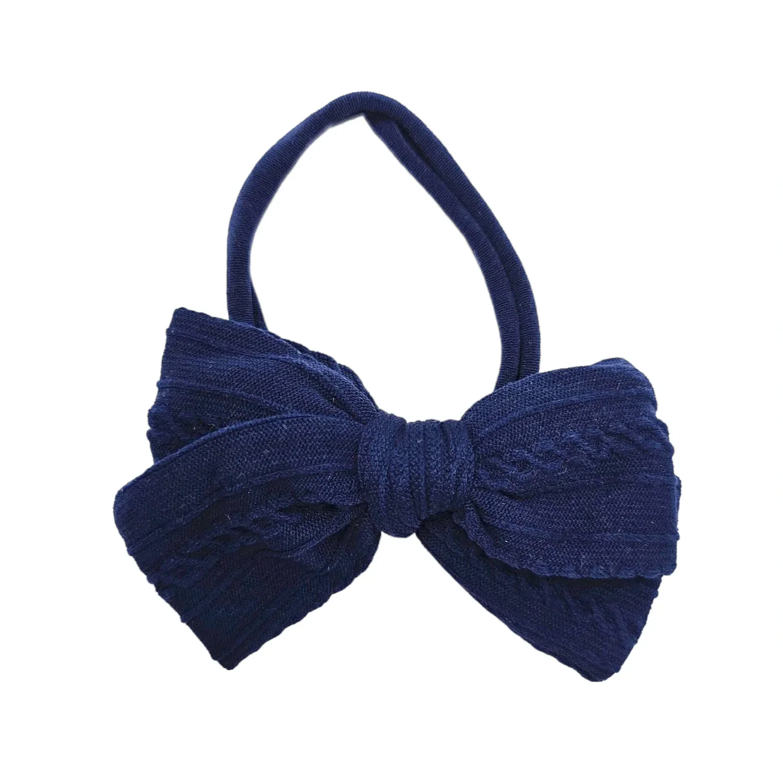 Navy Blue 3.5 Inch Cable Knit Dainty Bow On Headband