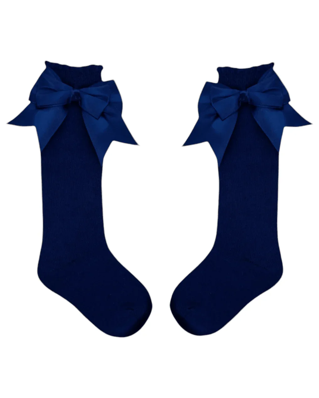 Navy Blue Knee High Style Socks With 3 inch Larger Satin Bow - Image 2