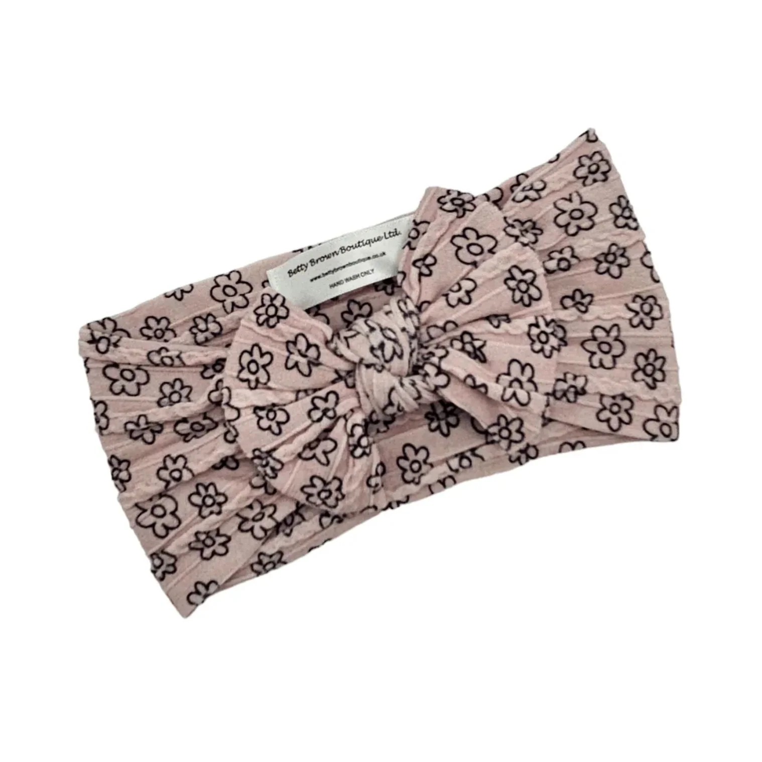 Neutral Black Daisy Pattern Smaller Bow Cable Knit Headband