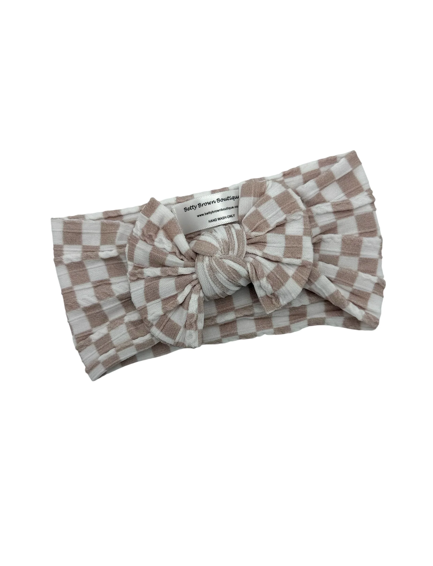 Neutral Checkered Pattern Smaller Bow Cable Knit Headband - Image 2