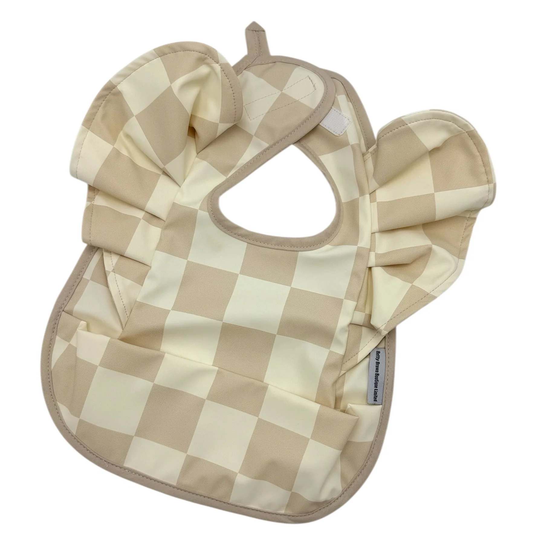 Neutral Checkered Pattern Frill Detailed Waterproof Bib - Image 5