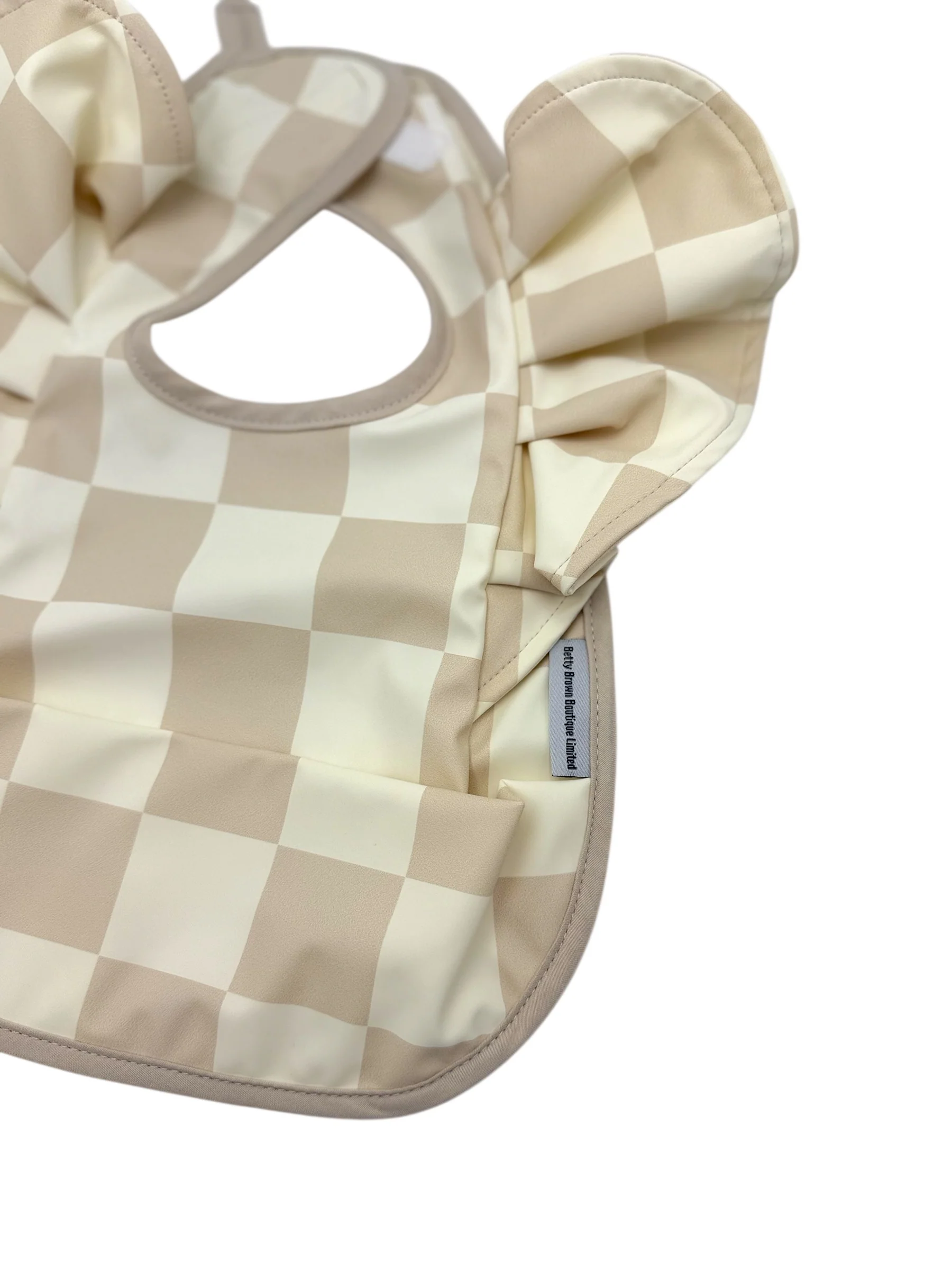 Neutral Checkered Pattern Frill Detailed Waterproof Bib - Image 6