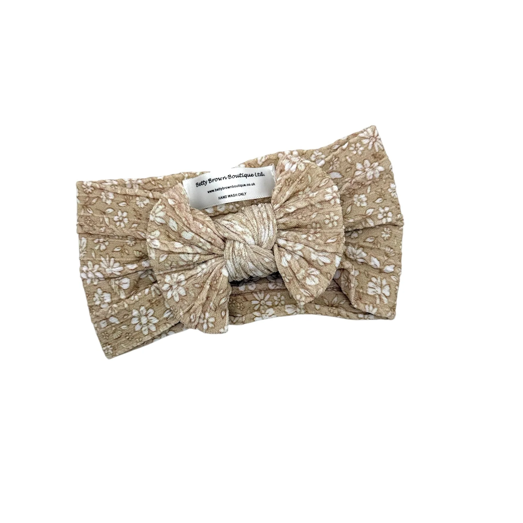 Neutral Floral Pattern Smaller Bow Cable Knit Headband