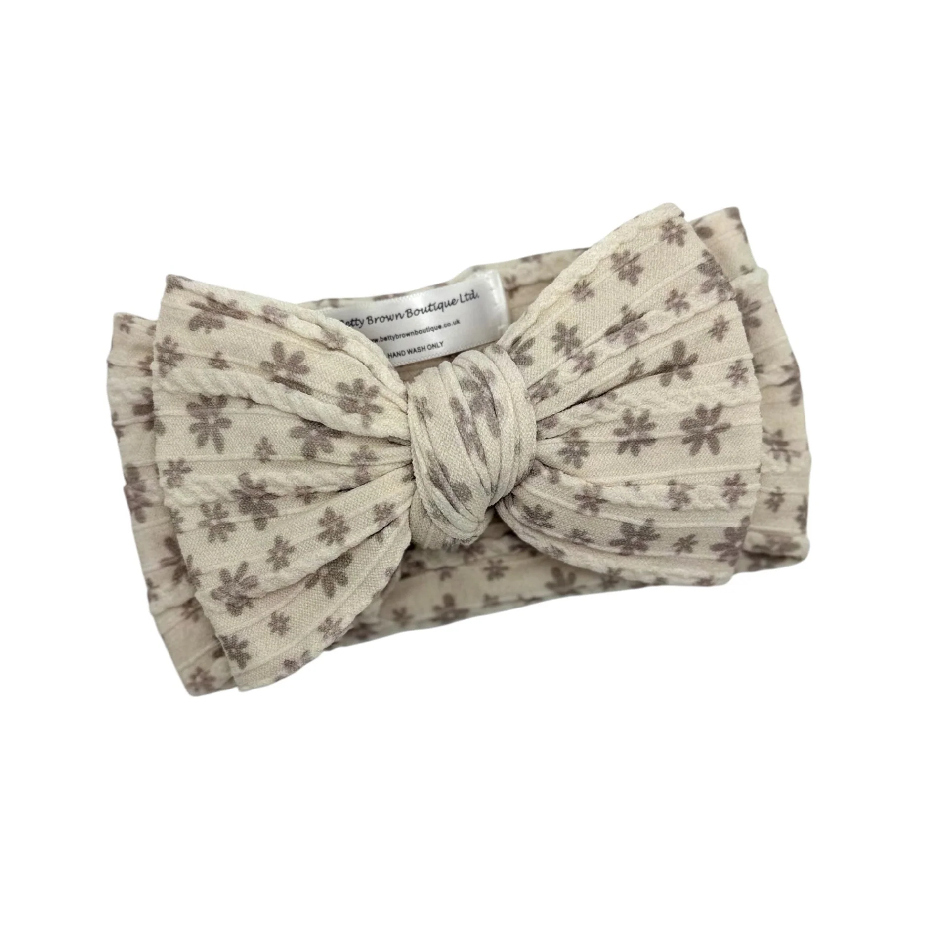 Neutral Flower Pattern Larger Bow Cable Knit Headband
