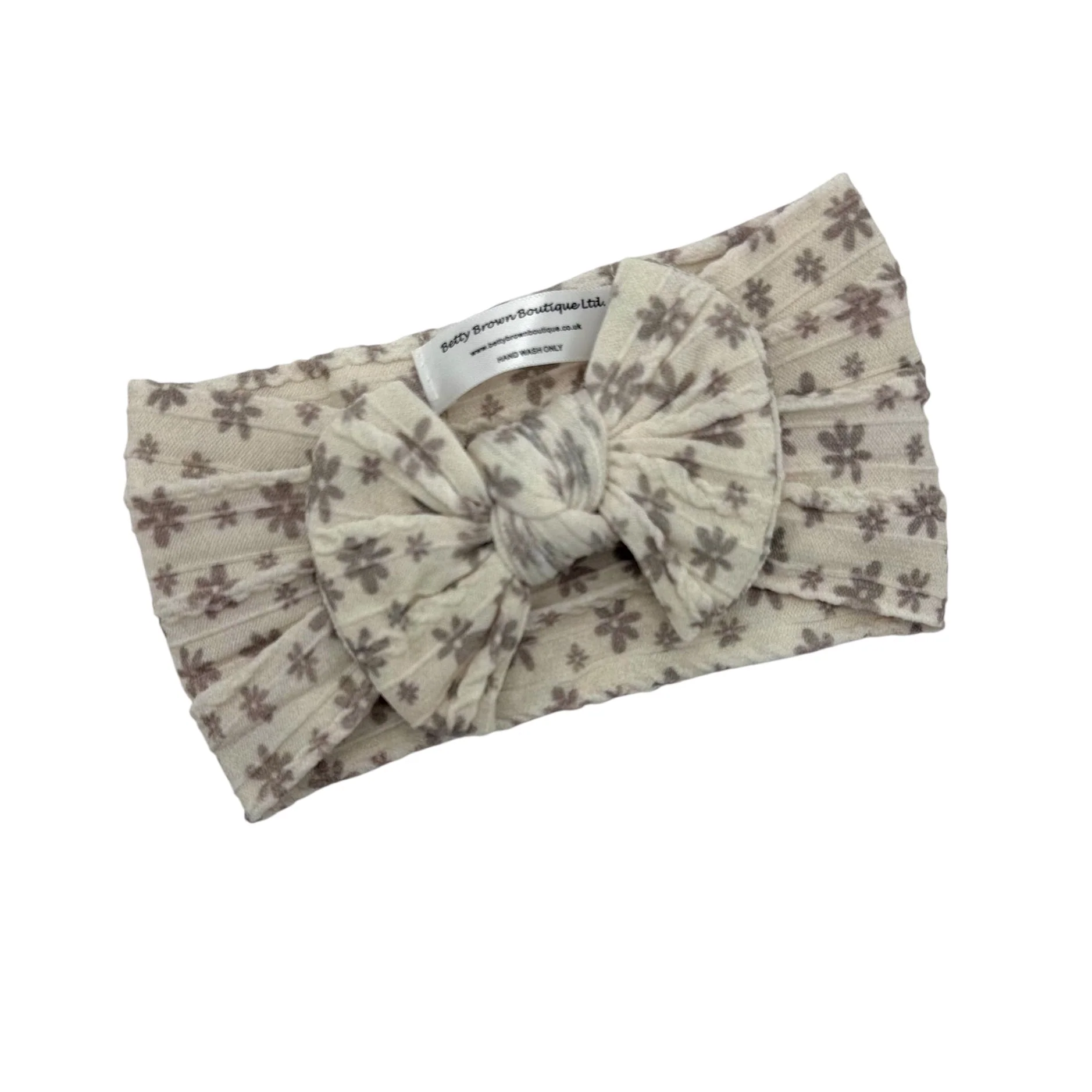Neutral Flower Pattern Smaller Bow Cable Knit Headband