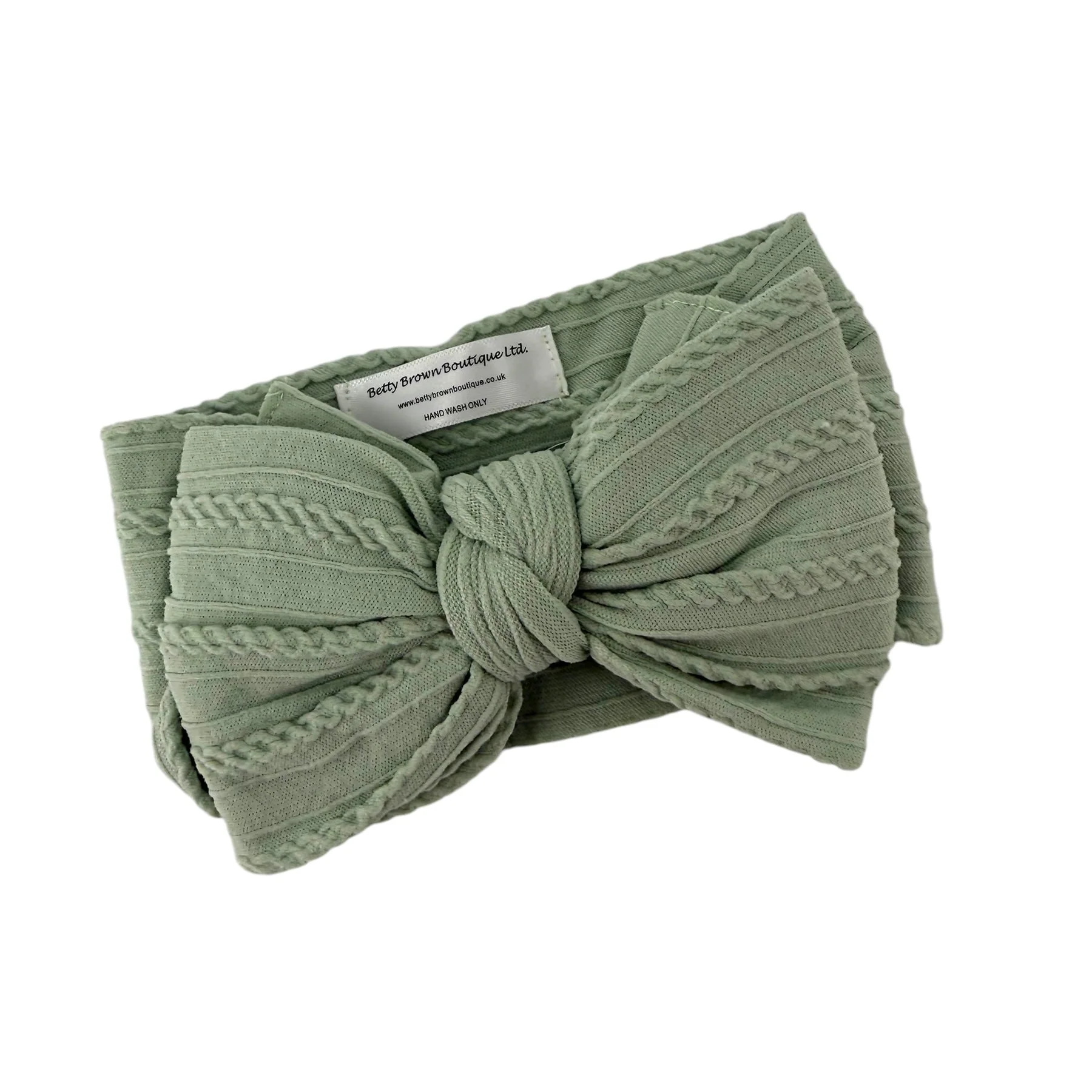 Olive Green Larger Bow Cable Knit Headband - Image 2